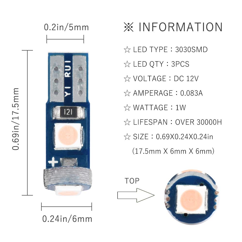 1797 T5 LED Bulb, Pink Purple 3030 SMD Wedge Base, 12V 1W, Dashboard Lights for Car & Truck, 10 Pack, Auto Interior Accessories