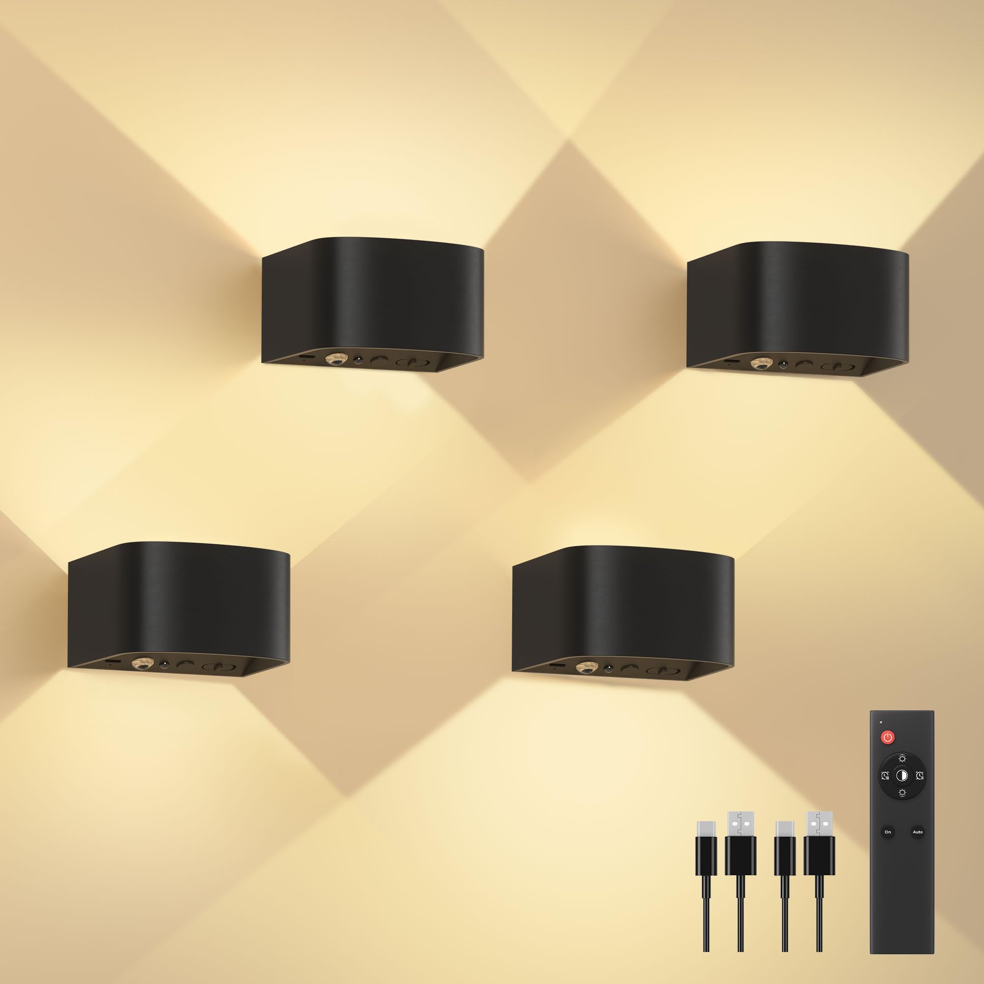 Fulen 4 Pack Motion Sensor Wall Lamp With Remote Control 3 Colors Wireless Wall Light Led Indoor Up And Down Wall Sconce 5000Mah