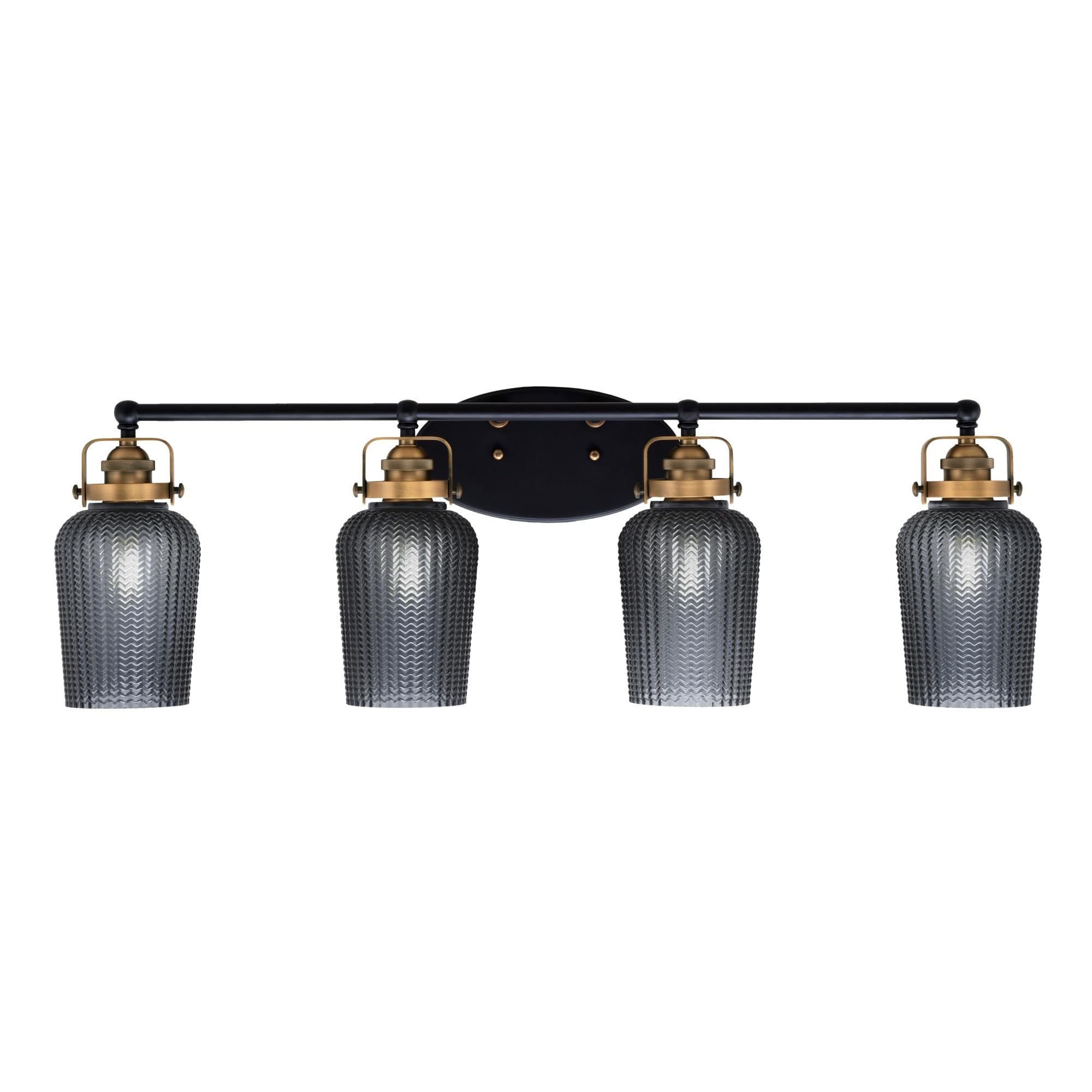 Easton 4 Light Bath Bar Shown In Matte Black & Brass Finish With 5" Smoke Textured Glass