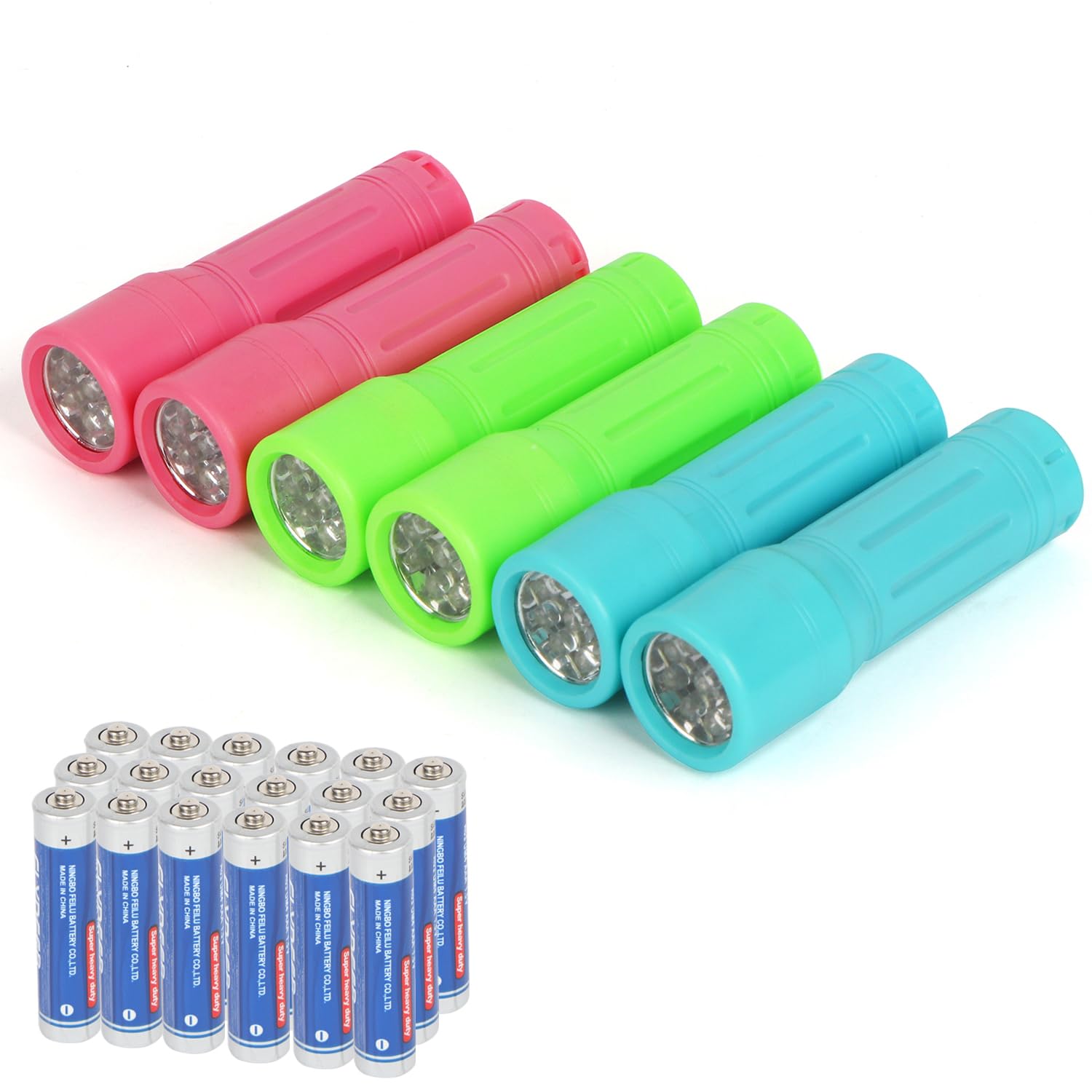 Hilngav 9-LED Mini Flashlight 6-Pack, Small Multicolor Kids Flashlights with Lanyard, 18 AAA Batteries Included, for Hurricane S