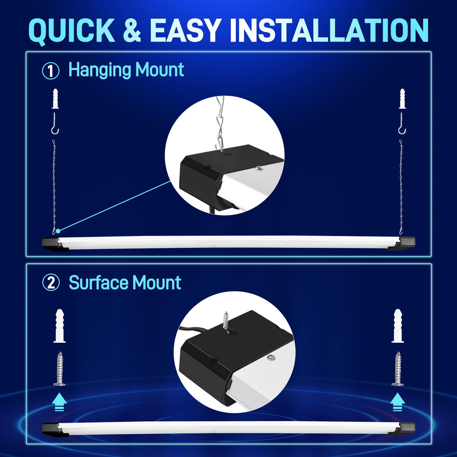 hykolity LED Shop Light 4FT, 42W, 5000K Daylight, Linkable, Flush Mount or Hanging, Black, Model HBSP-MB4F-50