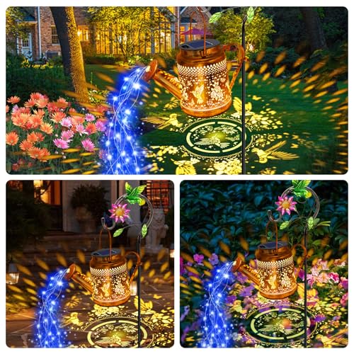 Solar Lights Outdoor Garden Decor, Hummingbird Hanging Watering Can Landscape Lights Waterproof Outside Decorations For Yard Fro