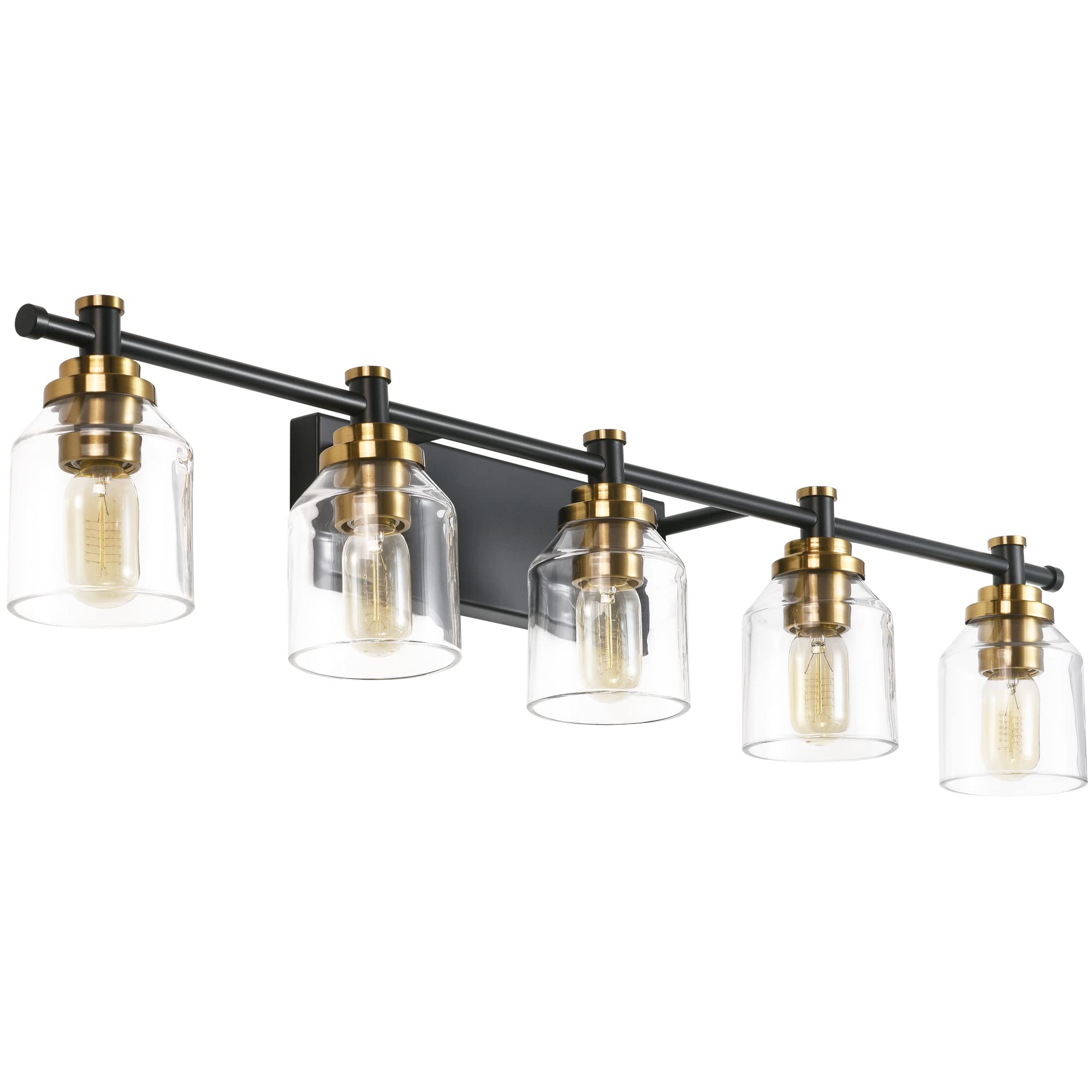 SOLFART 5-Light Bathroom Light Fixtures, Black Brass Finish, Vintage Globe Design, Model 7900-5T