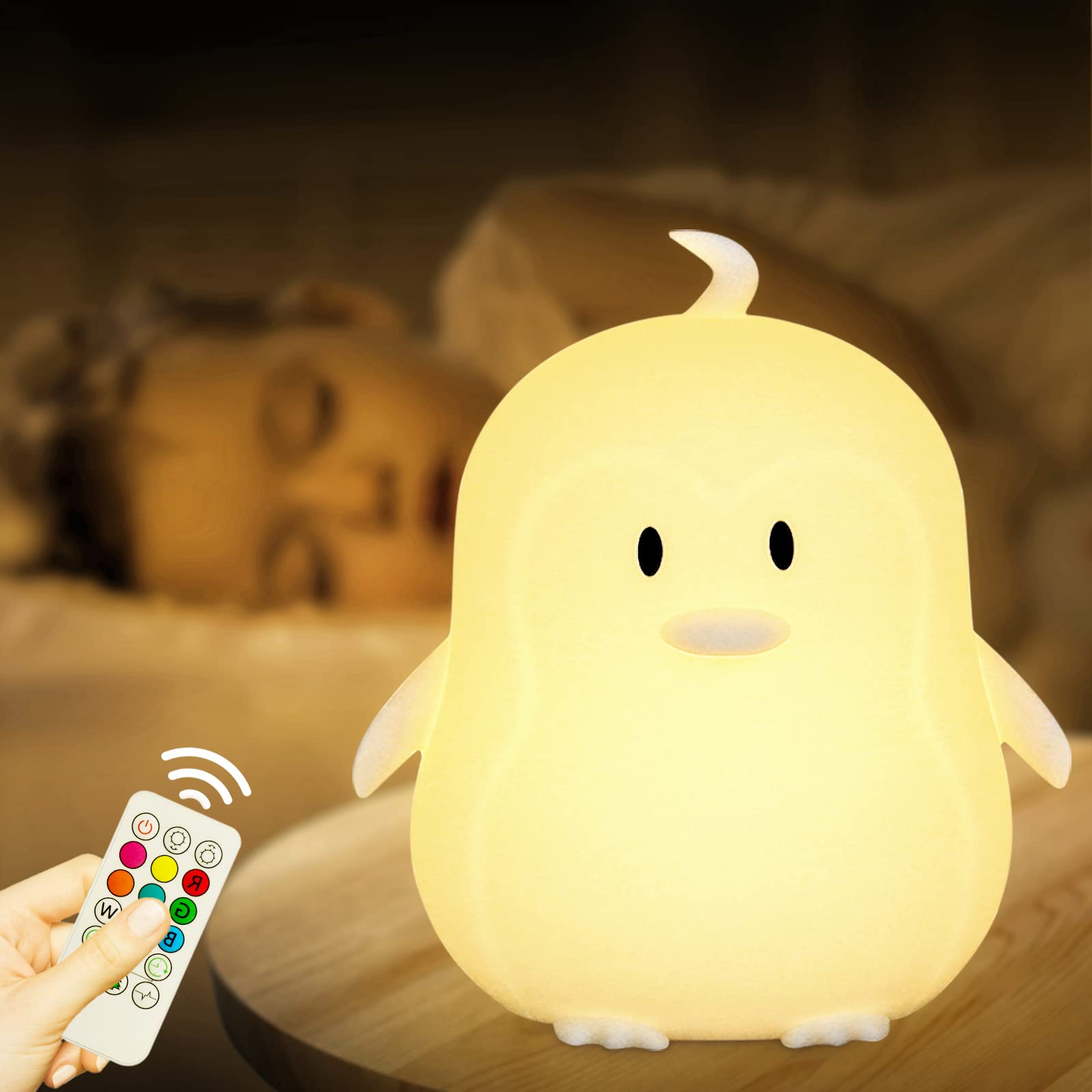 Kids Night Light Penguin Gifts Night Lights - Lamp 9 Colors Cute Animal Desk Lamp Cool Aesthetic Portable LED Tap Nightlight Bat