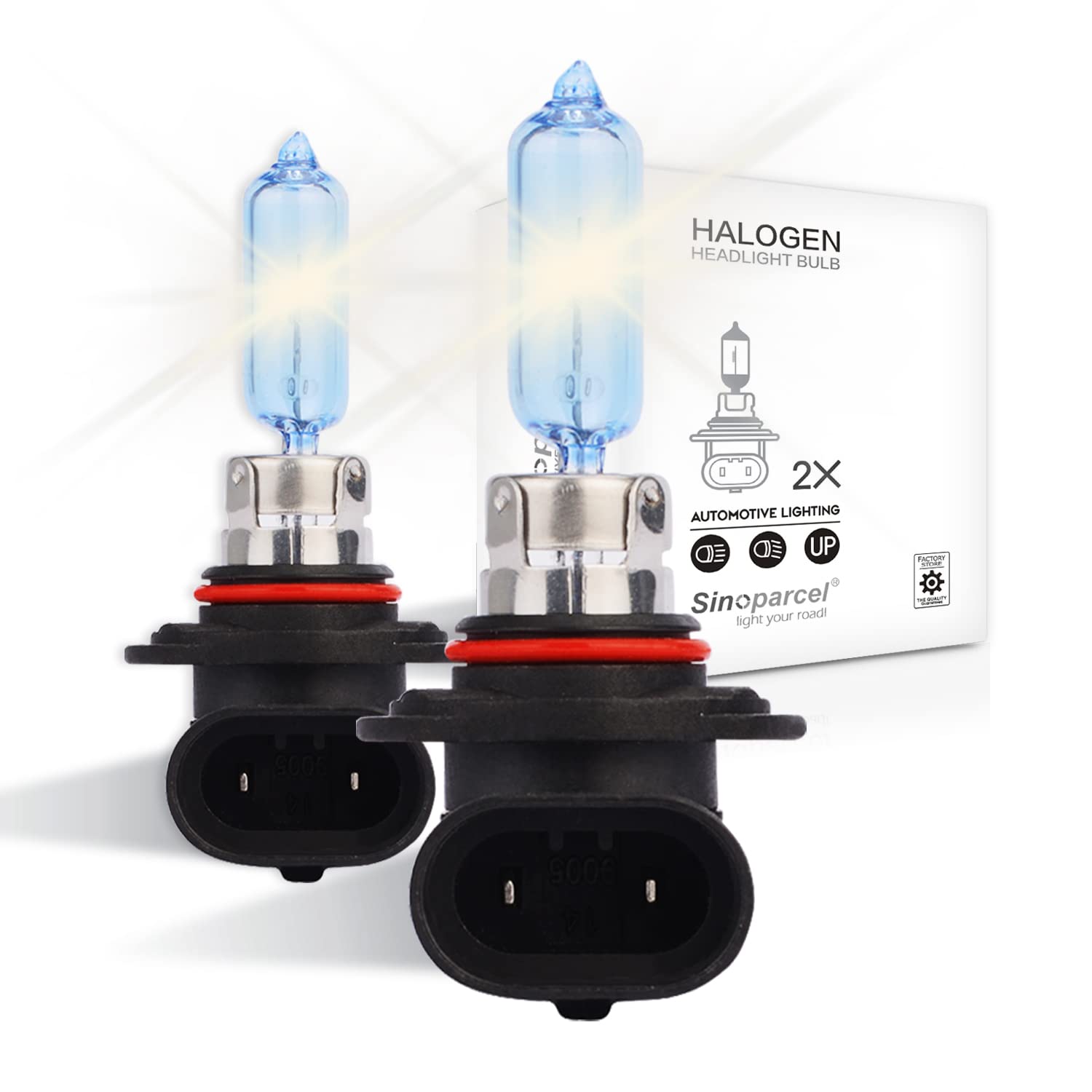 Sinoparcel 9005/HB3 Halogen High Beam Headlight Bulb,150% More Brightness Replacement for Standard 65W Bulb,Pack of 2