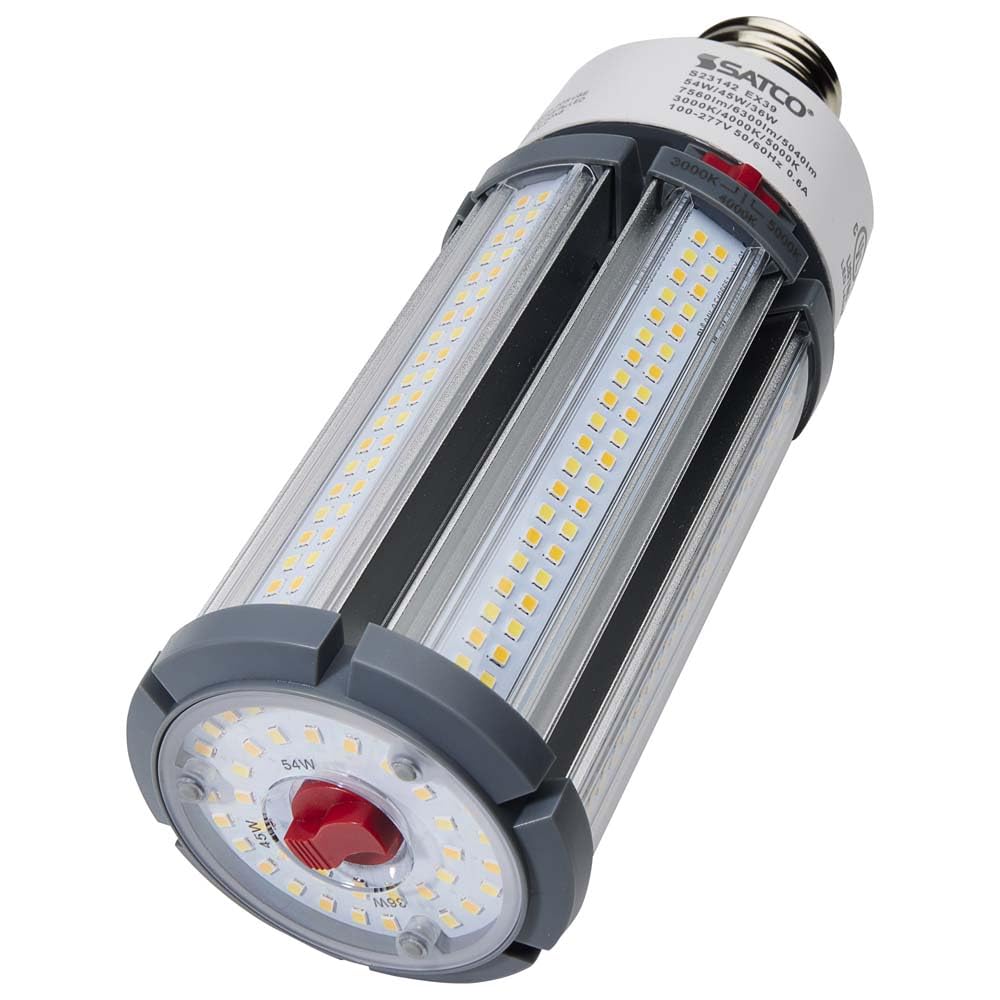 Satco S23142 Hi-Pro Wattage And Color Temperature Selectable Led Corncob Lamp, Hid Replacement, 36W/45W/54W, 3000K/4000K/5000K