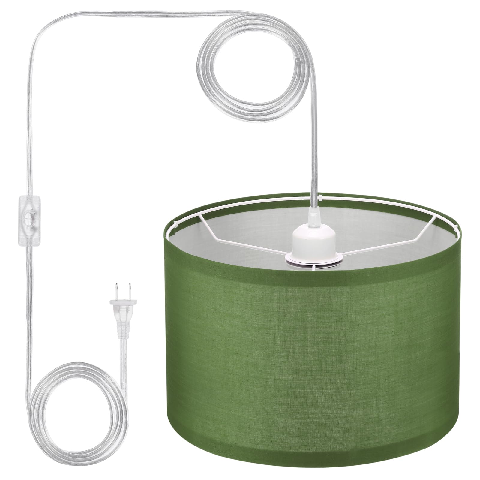 Patikil Plug In Pendant Light, 15Ft Rope Cord Hanging Lamp Fixture With On/Off Switch, Linen Fabric Shade E26/E27 Bulb Socket For Bedroom Kitchen Living Room, Beige