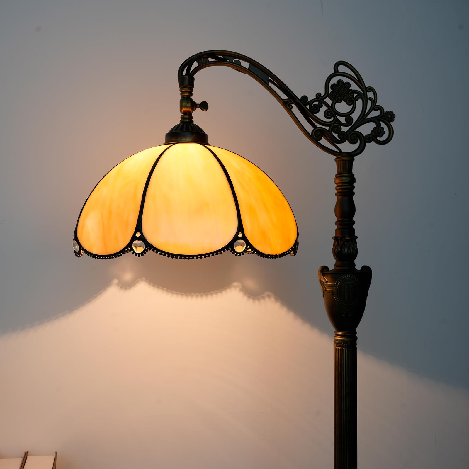 Blivuself Tiffany Floor Lamp With Angle Adjustable Stained Glass Lampshade Rustic Style Gooseneck Reading Floor Light Tiffany St
