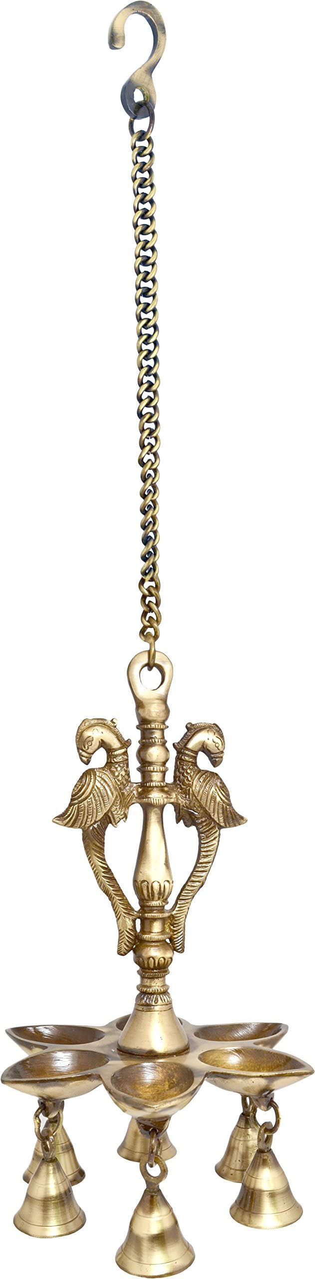 Two Moustaches Twin Peacock Design Brass Hanging Diya, Hanging Diyas for Decoration, Standard, Pack of 1