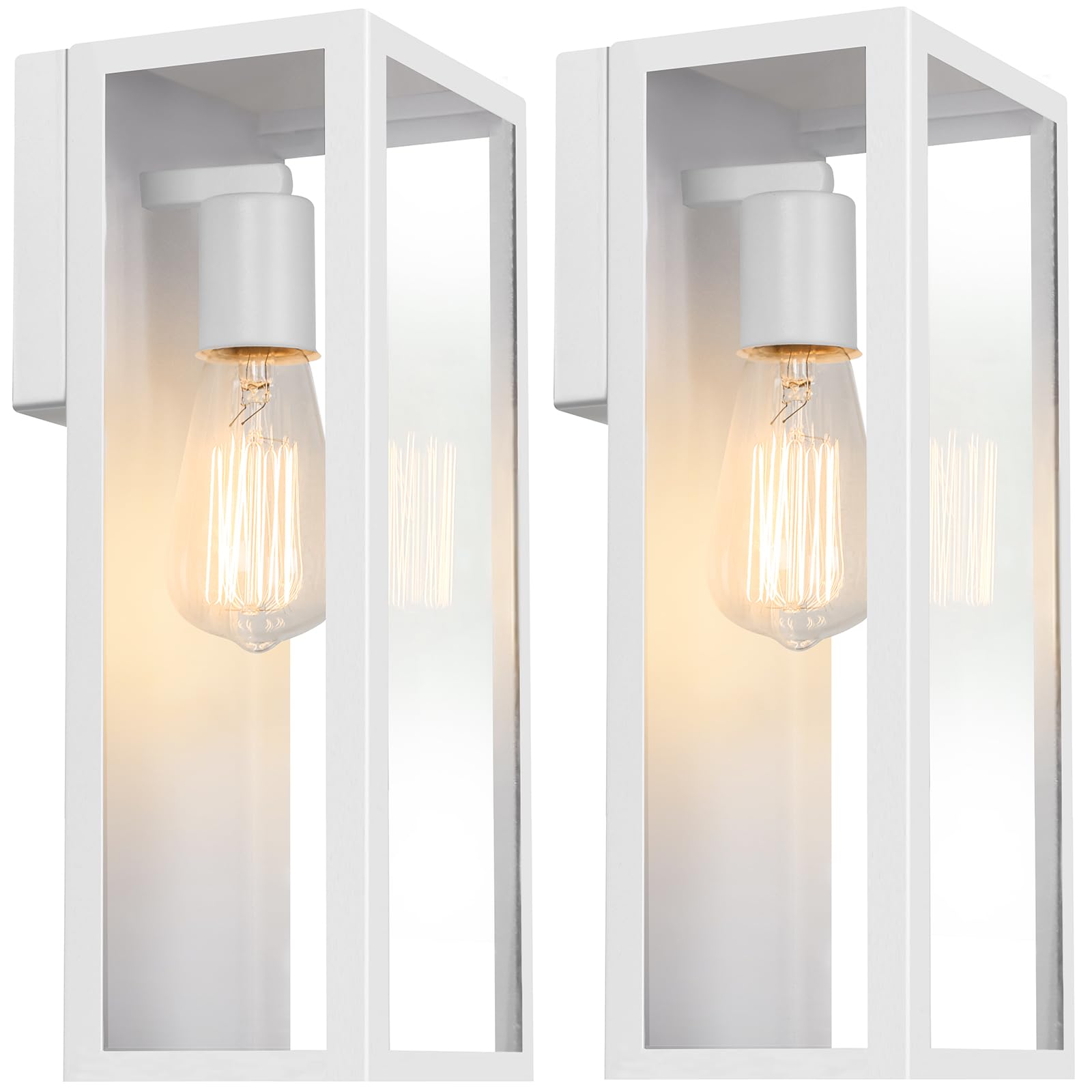 2-Pack Outdoor Wall Lanterns, Exterior Waterproof Wall Sconce with Glass Shades, White Porch Lights Wall Mounted, Anti-Rust E26 