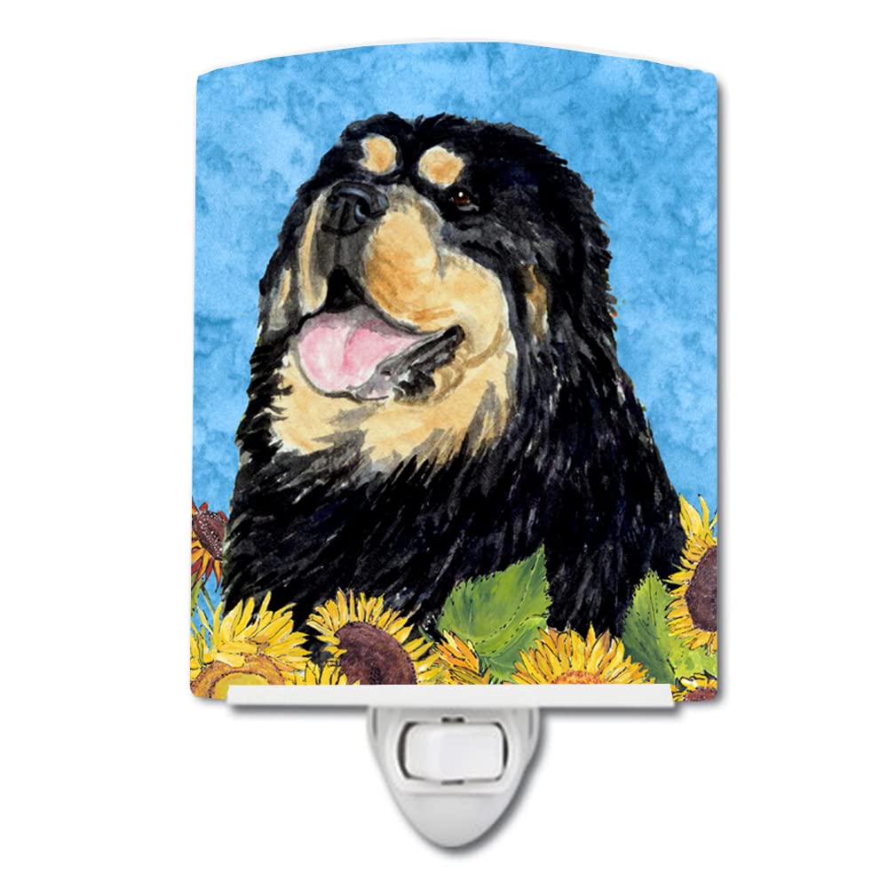 Caroline'S Treasures Ss4145Cnl Tibetan Mastiff In Summer Flowers Ceramic Night Light Compact, Ul-Certified, Ideal For Bedroom, Bathroom, Nursery, Hallway, Kitchen, 6X4X3, Multicolor