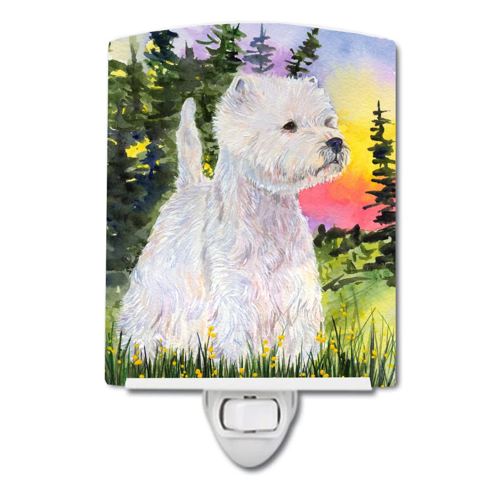 Caroline'S Treasures Ss1067Cnl Westie Ceramic Night Light Compact, Ul-Certified, Ideal For Bedroom, Bathroom, Nursery, Hallway, Kitchen, 6X4X3, Multicolor