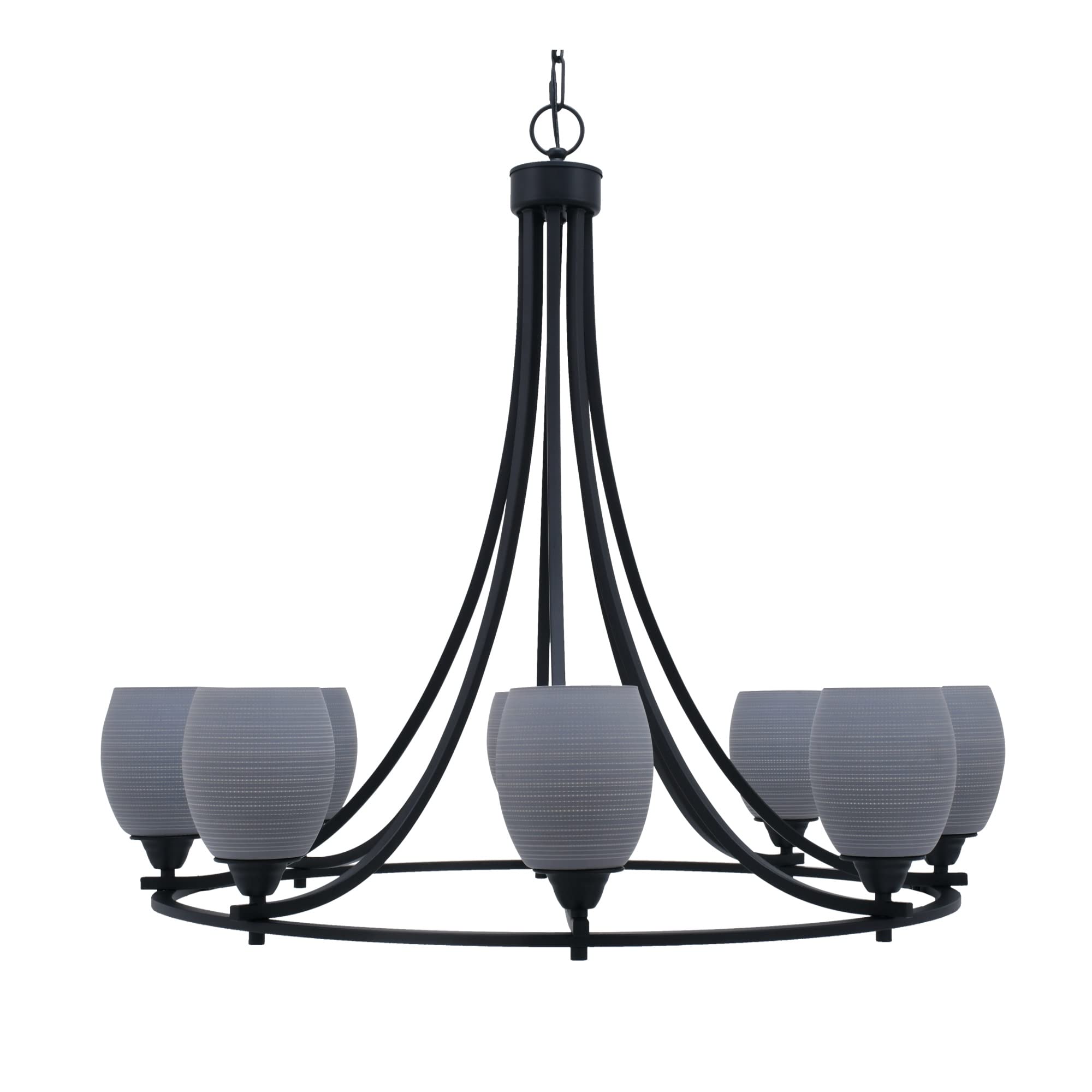 Paramount Uplight, 8 Light, Chandelier In Matte Black Finish With 5&quot; Gray Matrix Glass