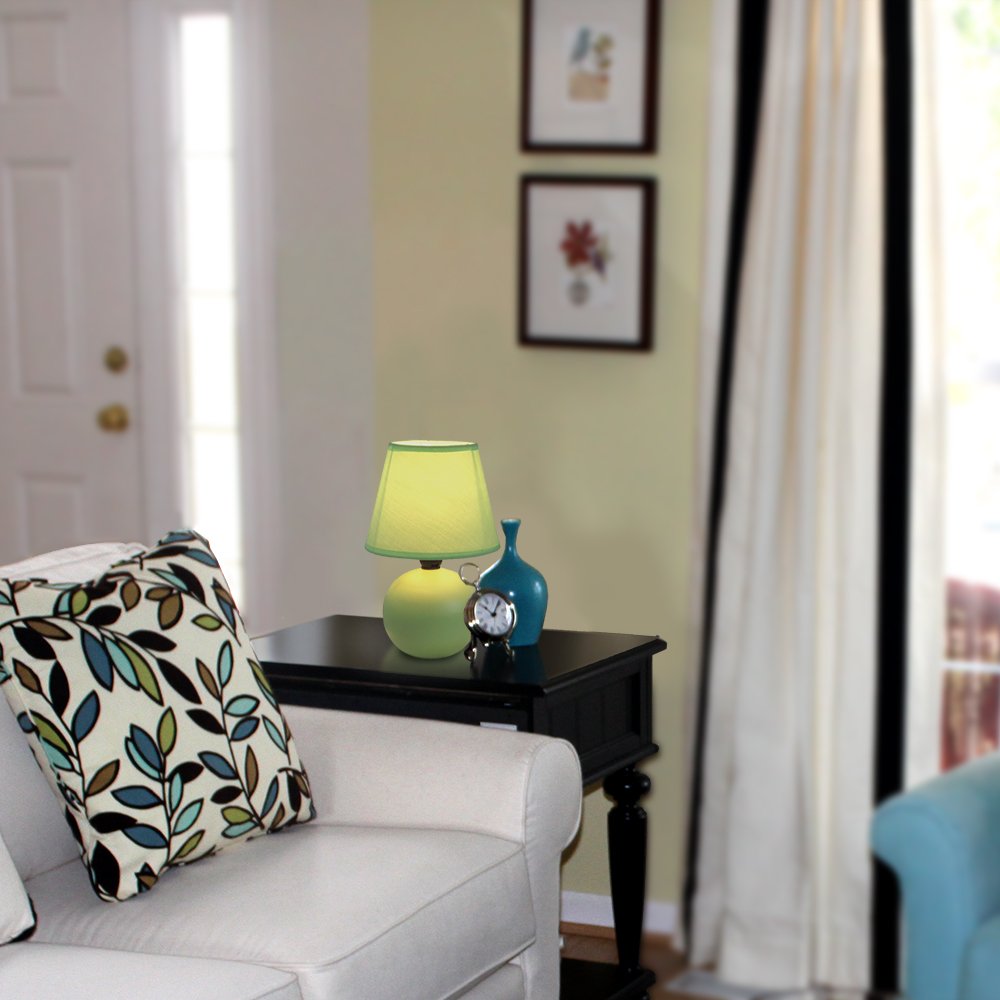 Simple Designs Lt2008-Grn-2Pk Mini Ceramic Globe Table Lamp 2 Pack Set With Matching Fabric Shade, Green