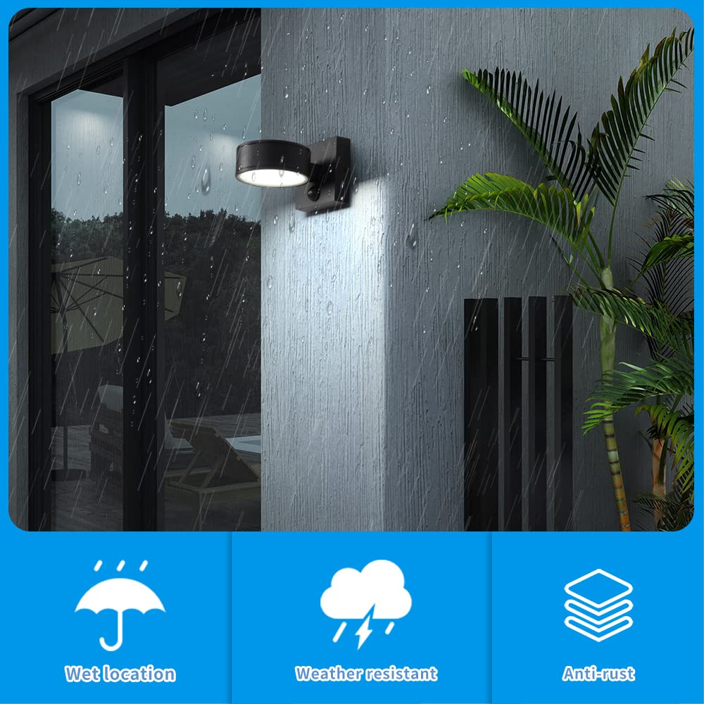 Double Century Motion Sensor Outdoor Wall Sconce, 8W Led Waterproof Light, 3000K/4000K/5000K