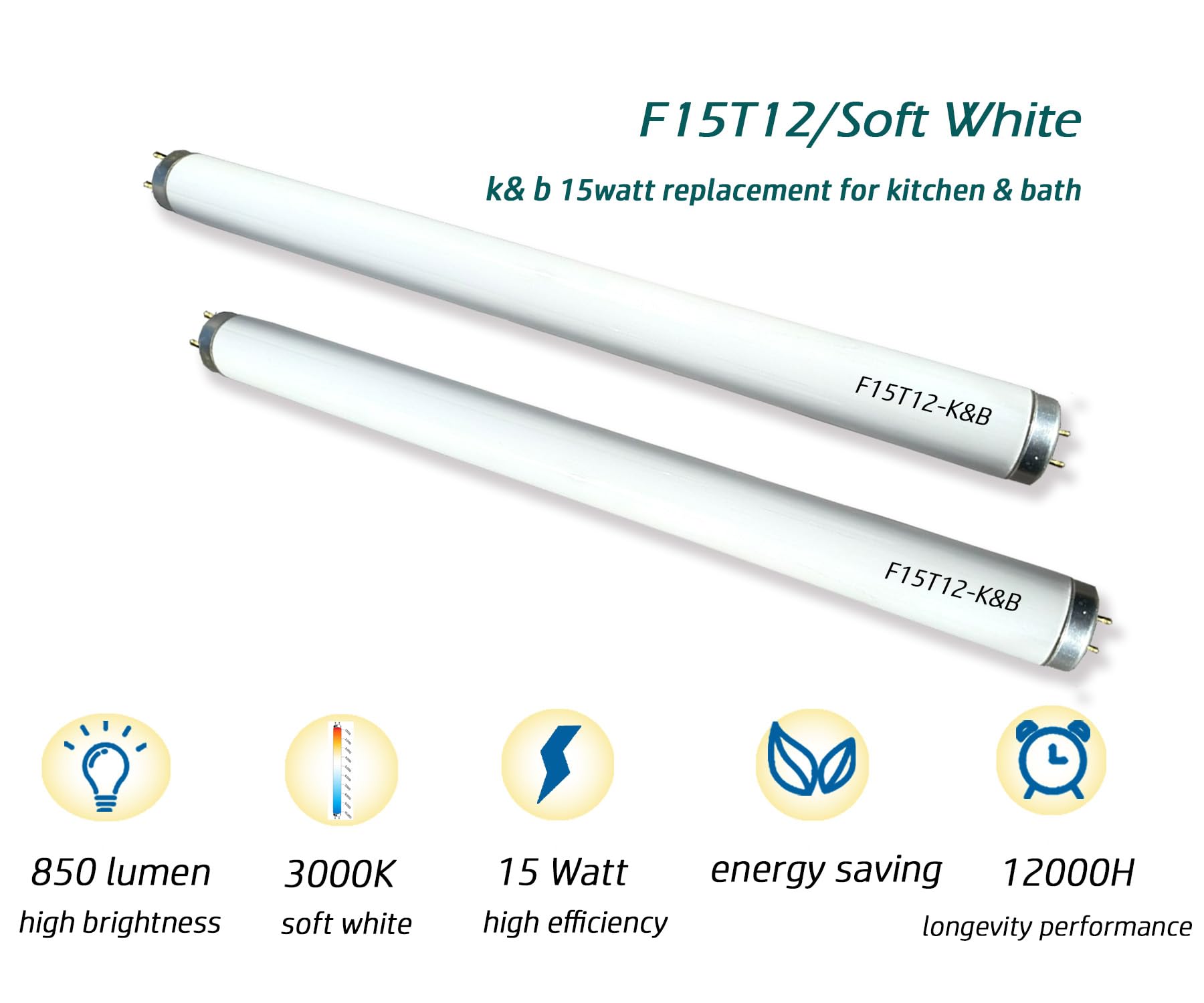 F15T12-KB 15 Watt Fluorescent Light Bulb,18 Linear 3000K Soft White T12 Tube Diameter 1.5 inch, Warm White Lighting Replacement