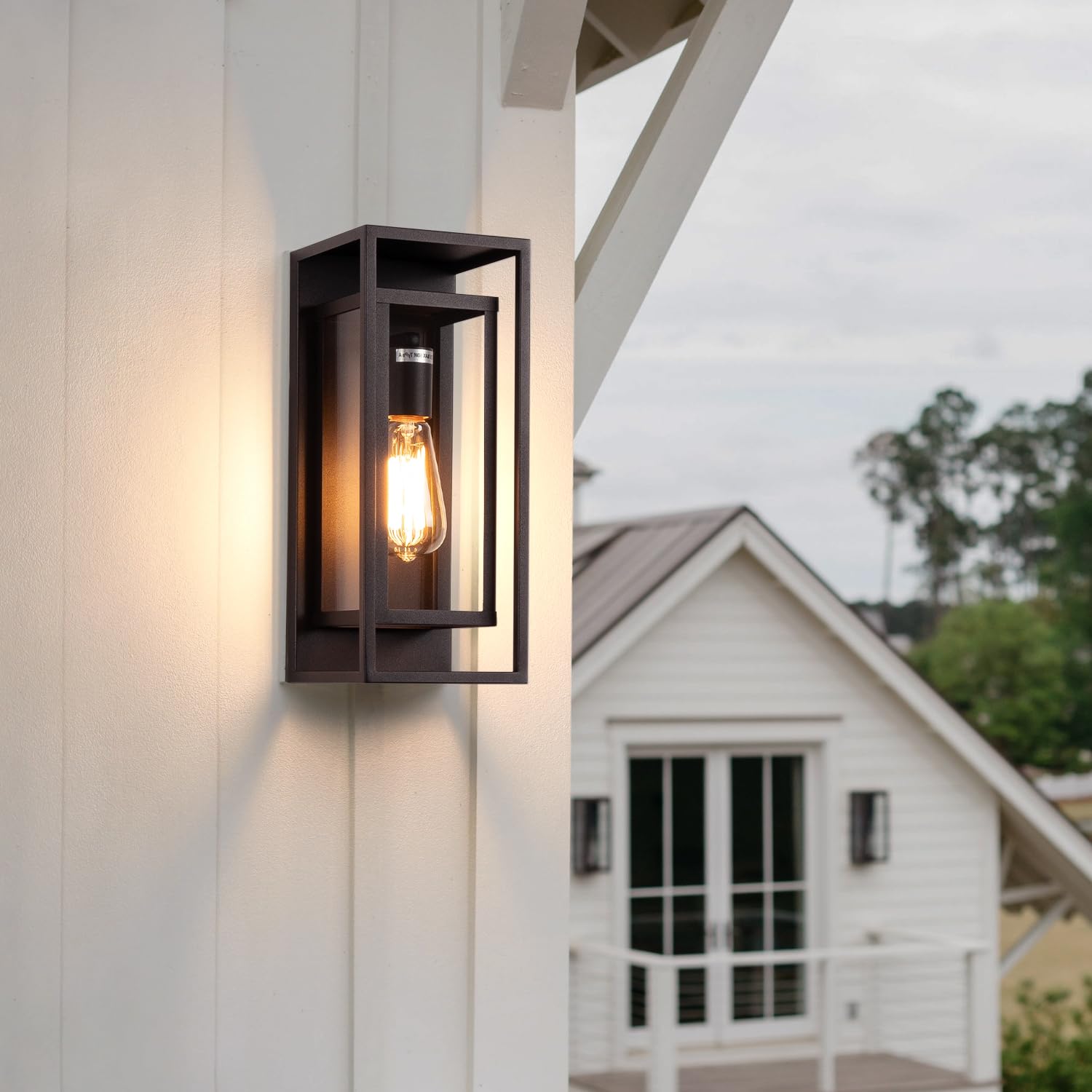 mirrea 14in Outdoor Wall Sconce 1 Light, Waterproof, Rectangular Metal Frame, Clear Glass Shade, Oil-Rubbed Bronze, Model BH009, Pack of 2