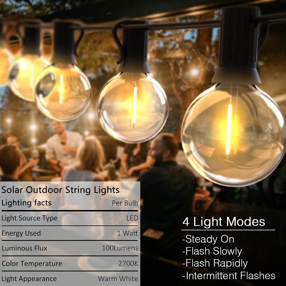 100Ft Solar Outdoor String Lights With Remote - Usb Rechargeable Solar Powered Outdoor Patio Lights, Larger 5W Solar Panel , Tim
