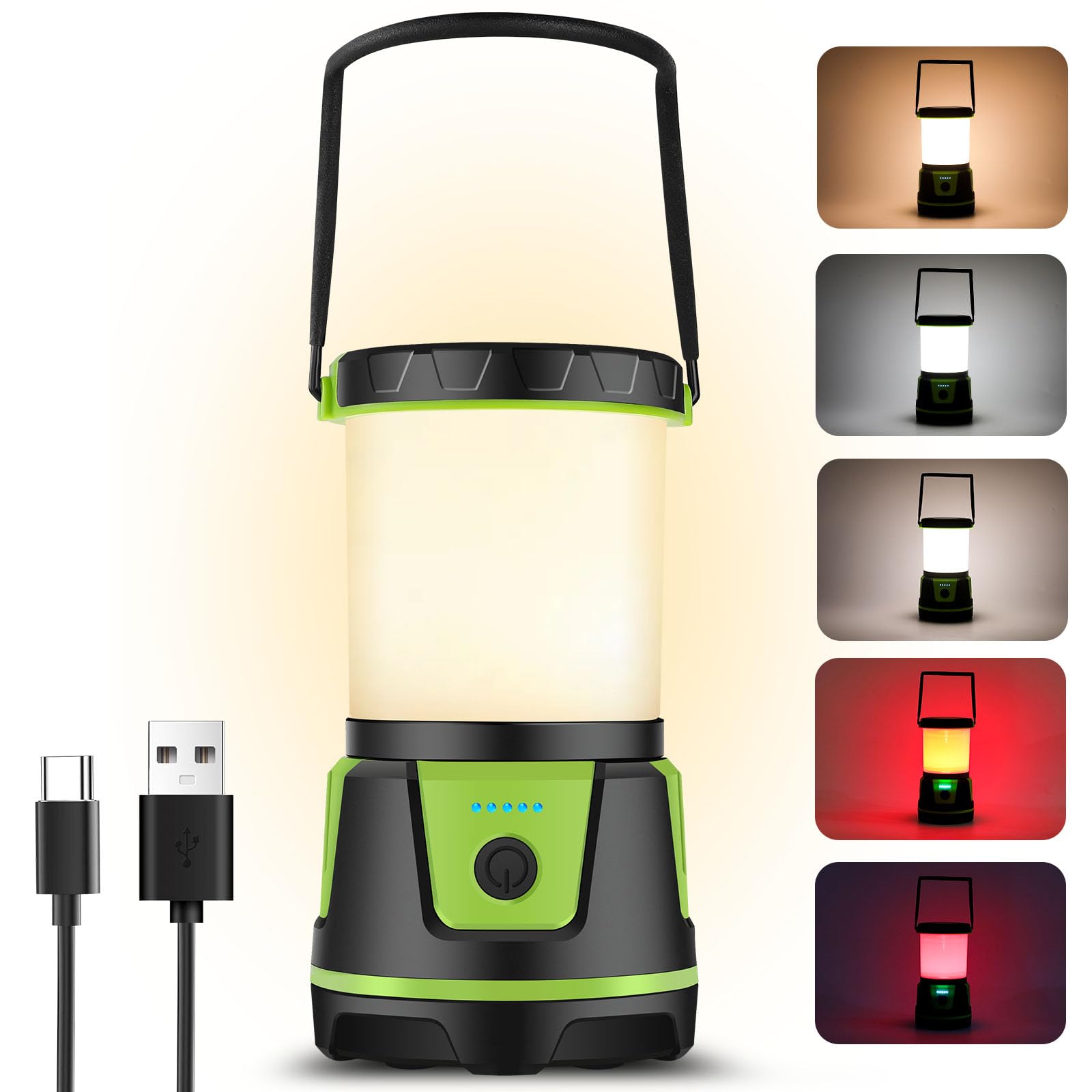 Cullaby Rechargeable Camping Lantern 3000 Lumens LED Flashlight, IP54 Waterproof, 7500mAh Battery, Green, Model CAMP-0001