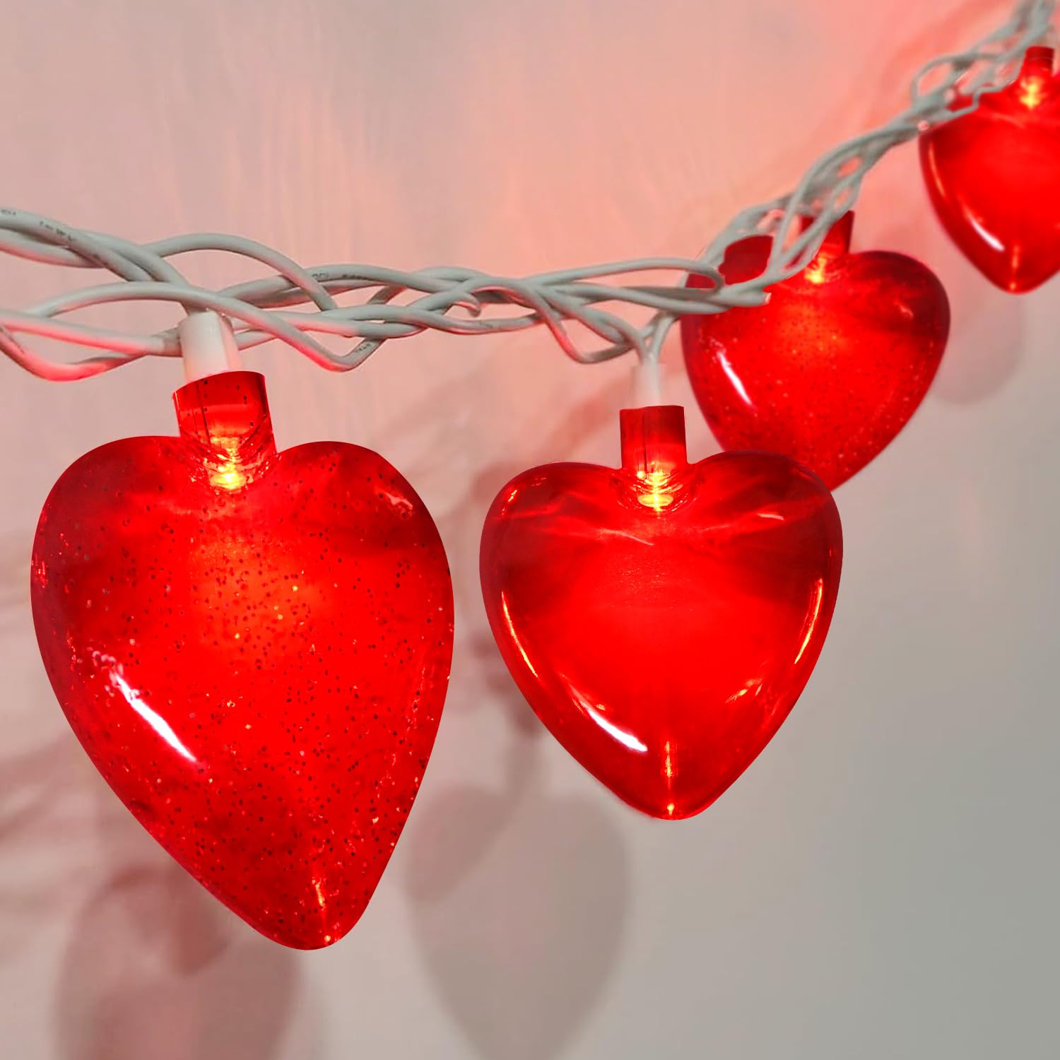 PASUTO Red Heart String Lights, 10 LED, 8.5Ft, Connectable Fairy Lights for Valentines Day, Wedding Decor, Model LR-LED-L-10E/1F-D61