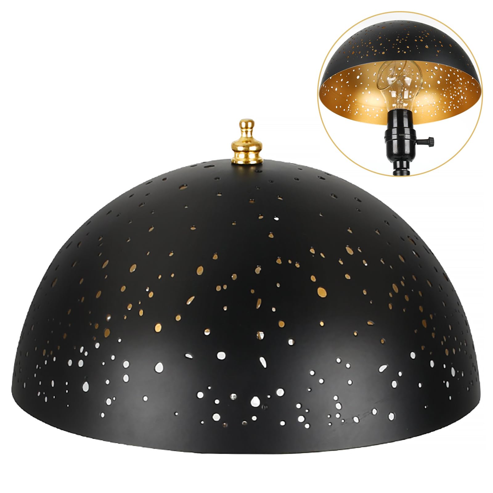 ALUCSET Clip On Lamp Shade  Metal Dome Shaped Light Bulb Cover Modern Lighting Decor  Small Lampshade for Ceiling Lights  Wall Mounted Lights - Black Gold Hollowed Shade 8 Diameter x 4 Height