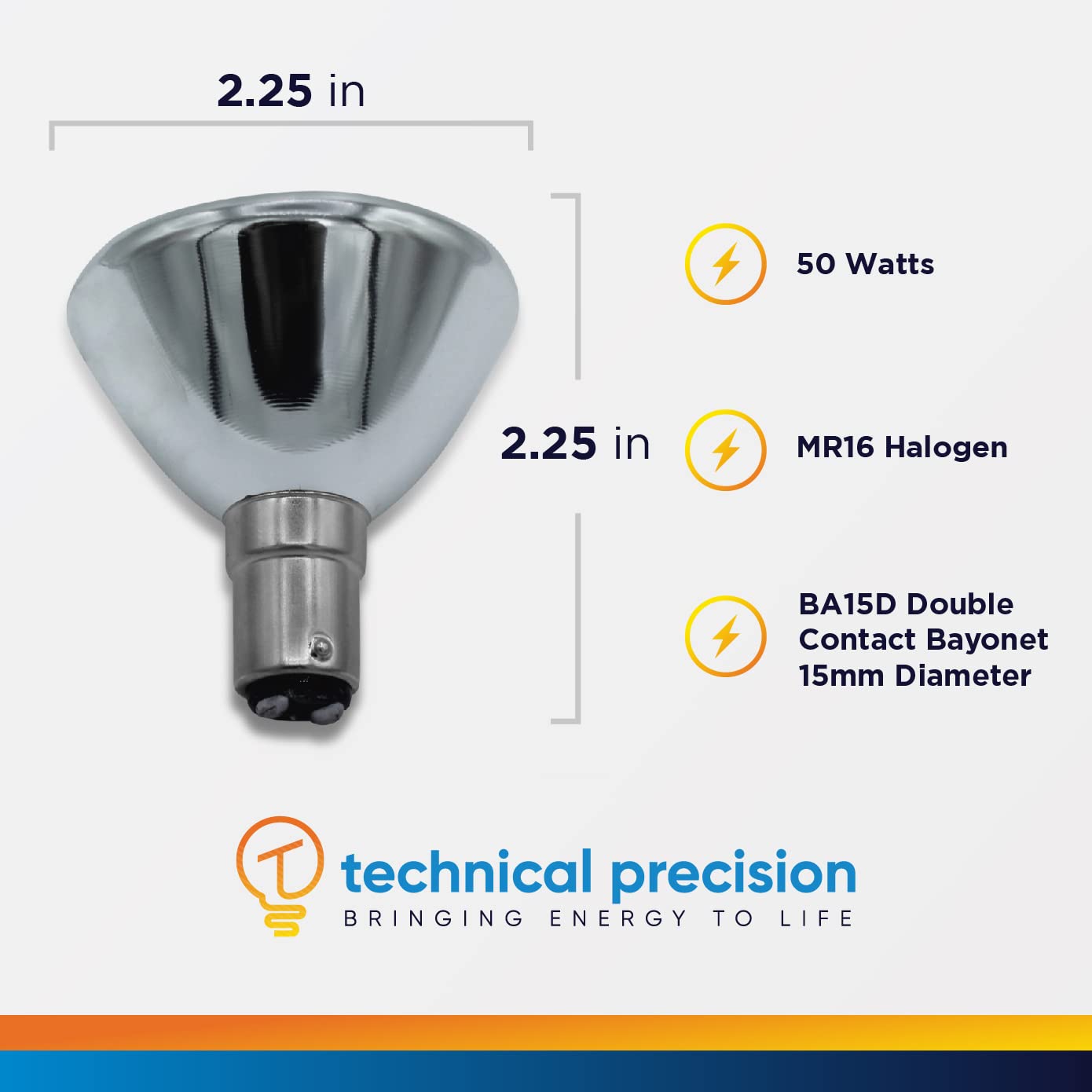 Technical Precision MR16 Halogen Light Bulb 50W BA15D Base Frosted Narrow Flood - 1 Pack