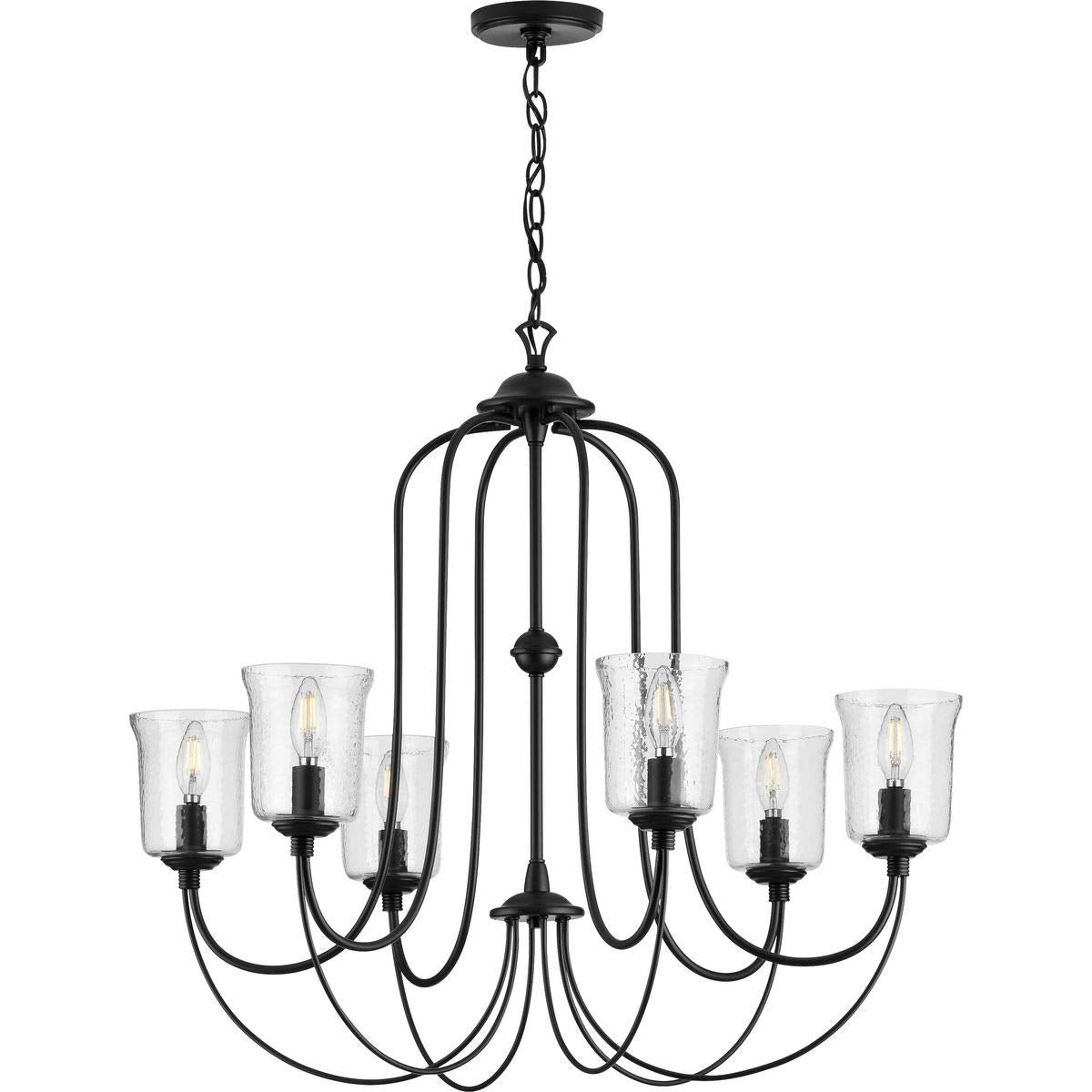 Progress Lighting Bowman Collection 6-Light Clear Chiseled Glass Coastal Chandelier Light Matte Black