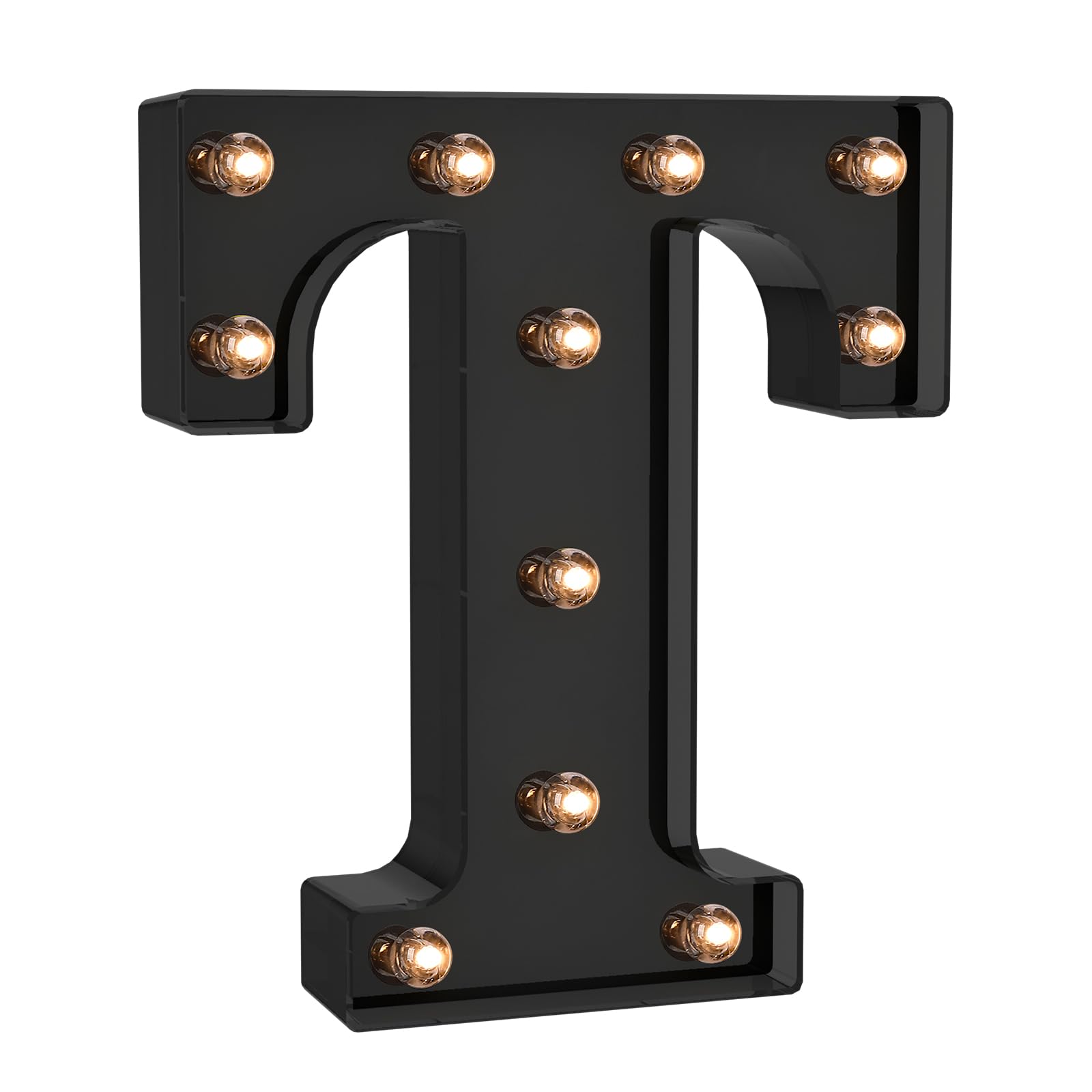 Foaky LED Letter Lights - Black Plastic Alphabet Decor, Battery Operated, Size T, Model Black-25