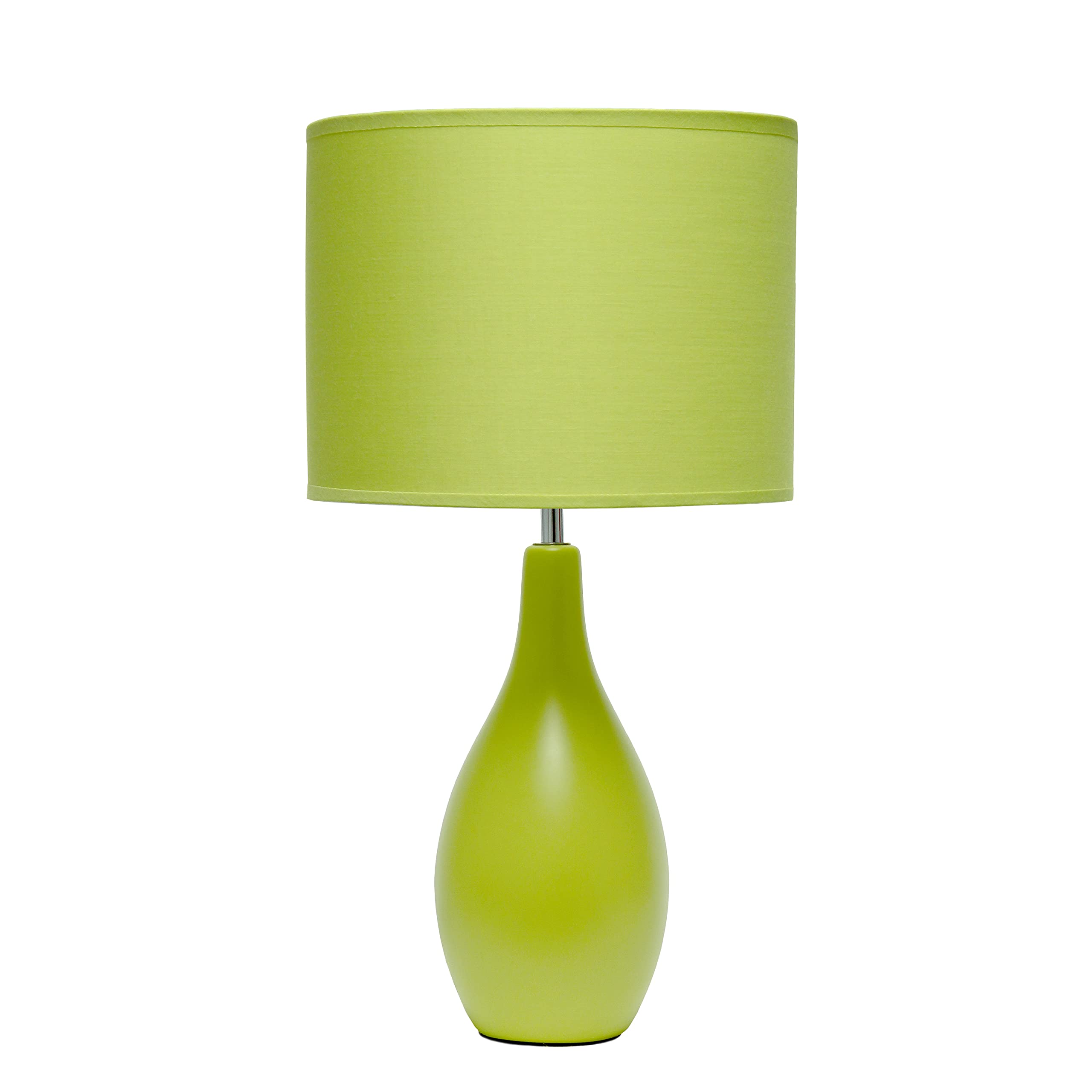 Simple Designs Lt2002-Grn Oval Bowling Pin Base Ceramic Table Desk Lamp With Matching Fabric Shade, Green 9.45 X 9.45 X 18.11
