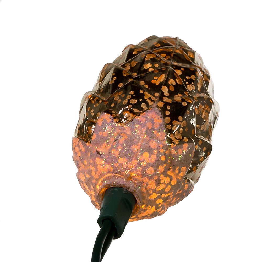 Kurt S. Adler Pinecone Light Set, 10 Lights, 11.5ft, Gold, Model UL4296, Lead Material