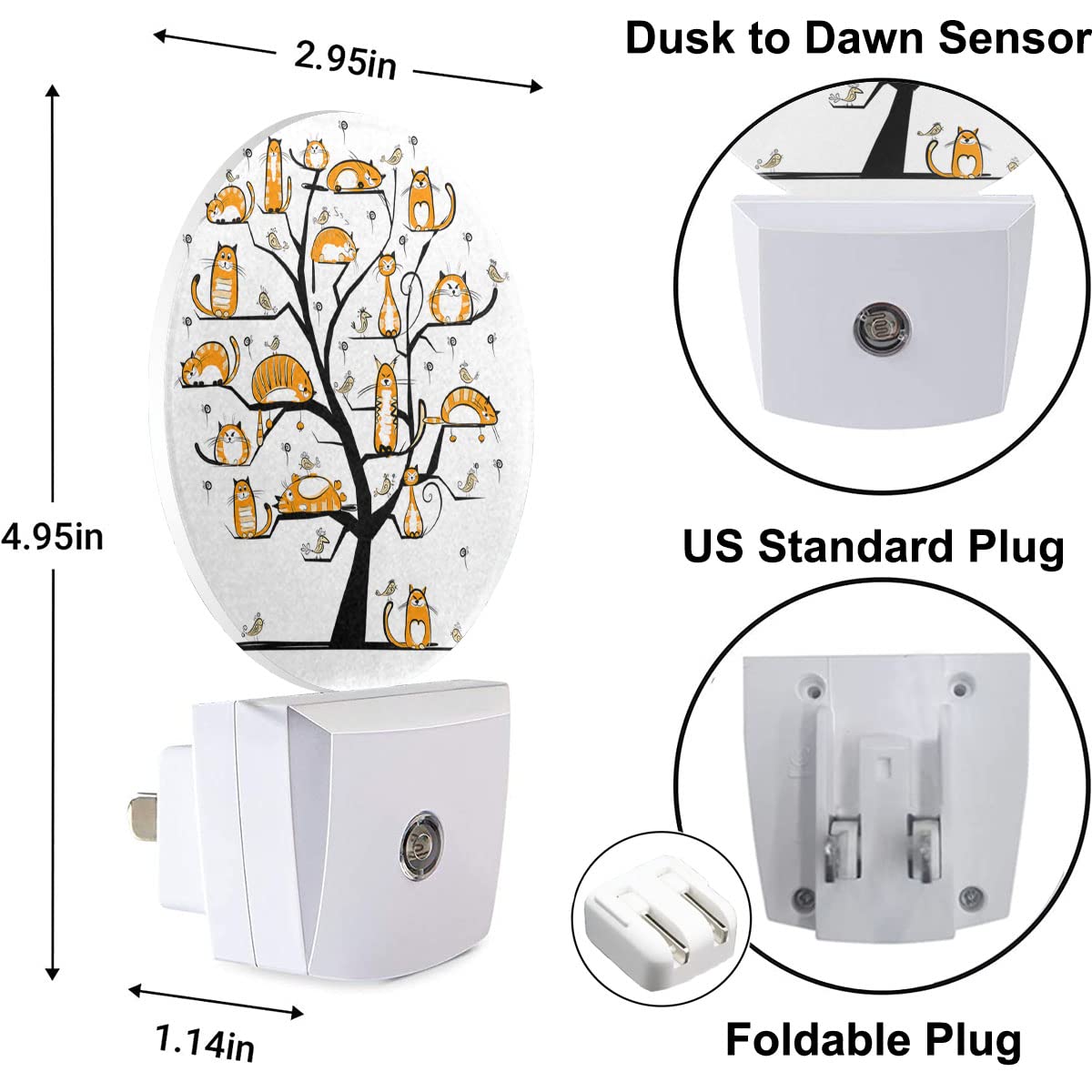 Uanvaha Tree Of Cats Nightlight Brown Cat Family Cute Kitten On Tree Branches Led Dusk To Dawn Night Lamp Auto Sensor For Bedroo
