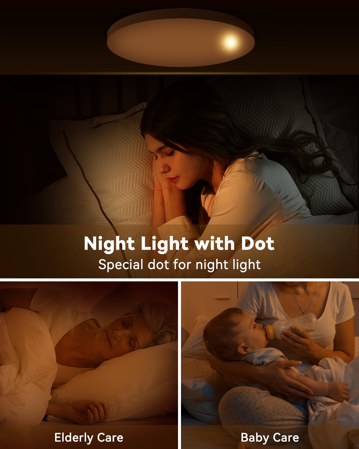 Aphyni Led Ceiling Light With Night Light - 36W 15.8Inch 3000K-6500K Adjustable Remote Control 3600Lm Dimmable Ceiling Light Fix