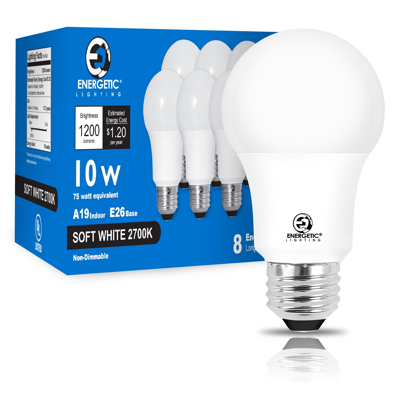 E Energetic Lighting 75 Watt Led Light Bulbs Soft White, 2700K 1200Lm Super Bright, Non-Dimmable A19 Led Bulb, E26 Standard Base