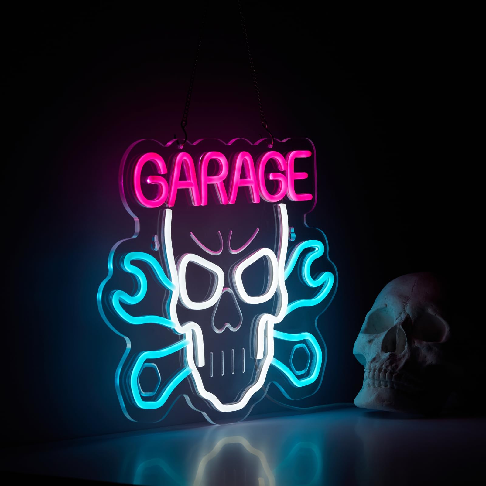 Roouneon Neon Sign for Wall Décor, Dimmable LED Light, 16inx13in, Pink+Blue+White, Man Cave Automotive Garage Decoration