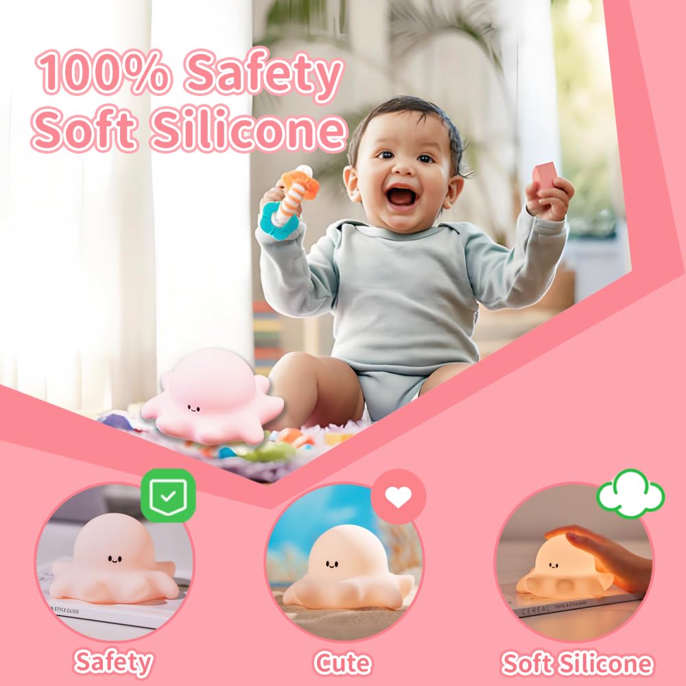 Baby Octopus Silicone Night Light, Novel and Interesting Silicone Nursery Night Lamp, Adjustable Rechargeable Table Bedside Lamp