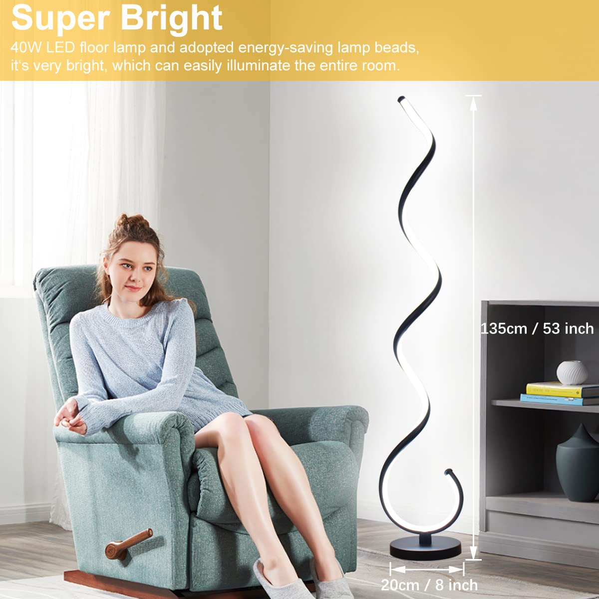 Besketie Spiral Led Floor Lamp, 40W Dimmable Modern Floor Lamps For Living Room With Remote Control, Stepless Adjustable Colors