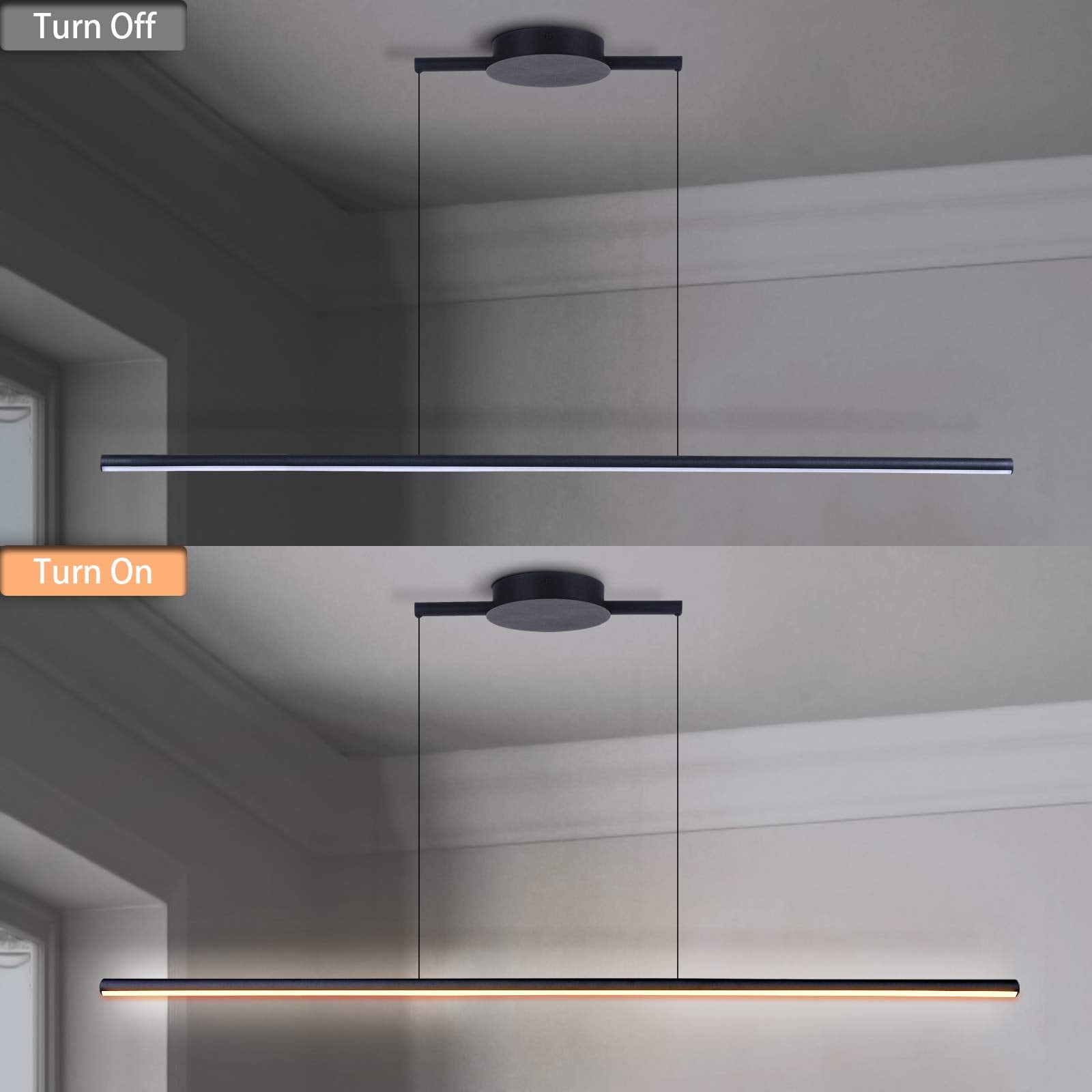 Zicbol Kitchen Island Pendant Lighting 40.94 Inch Linear Light Fixture Chandelier 16W 3000K Warm Light Dimmable Led Hanging Ligh