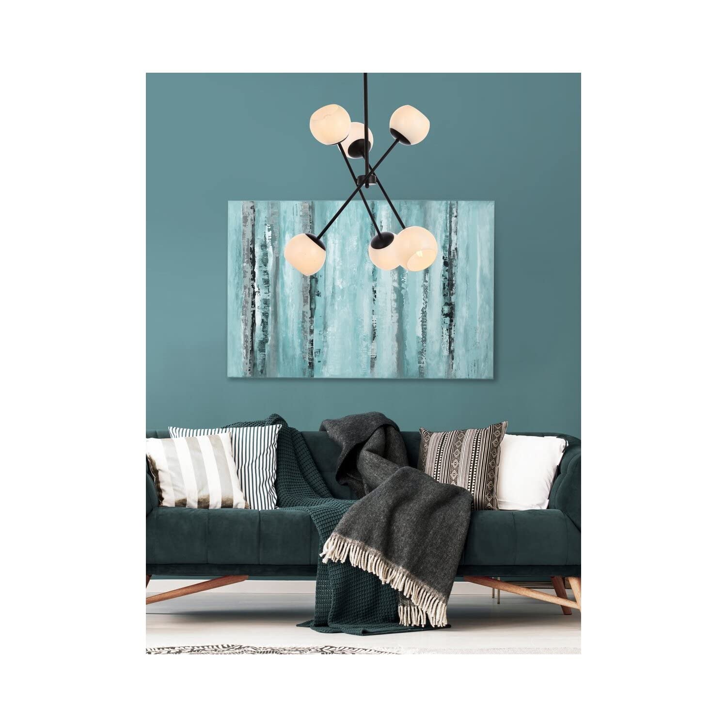 Living District Axl 6-Light Mid-Century Metal Pendant in Black and White