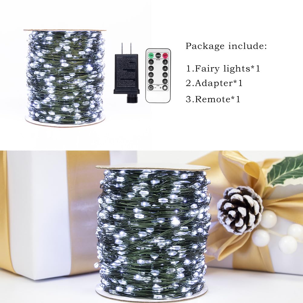 Zeluxdot Fairy Lights Plug In,660Ft 2000 Leds Waterproof String Lights,Green Copper Wire,Led Lights Stirp With Remote 8Modes For Indoor Outdoor Christmas Wedding Birthday Patio Garden Decor,Cool White