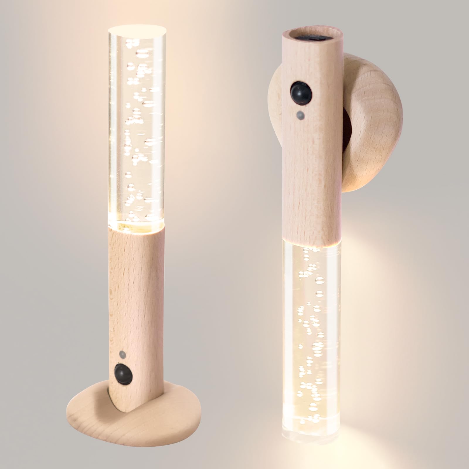 HAANGWAN Motion Sensor Night Lights Indoor  Rechargeable Night Lights Wall Sconces Wooden Set of 2  Battery Powered Magnetic Wall Sconces Decor for Bedroom  Hallway  Bathroom  Stairway  Closet