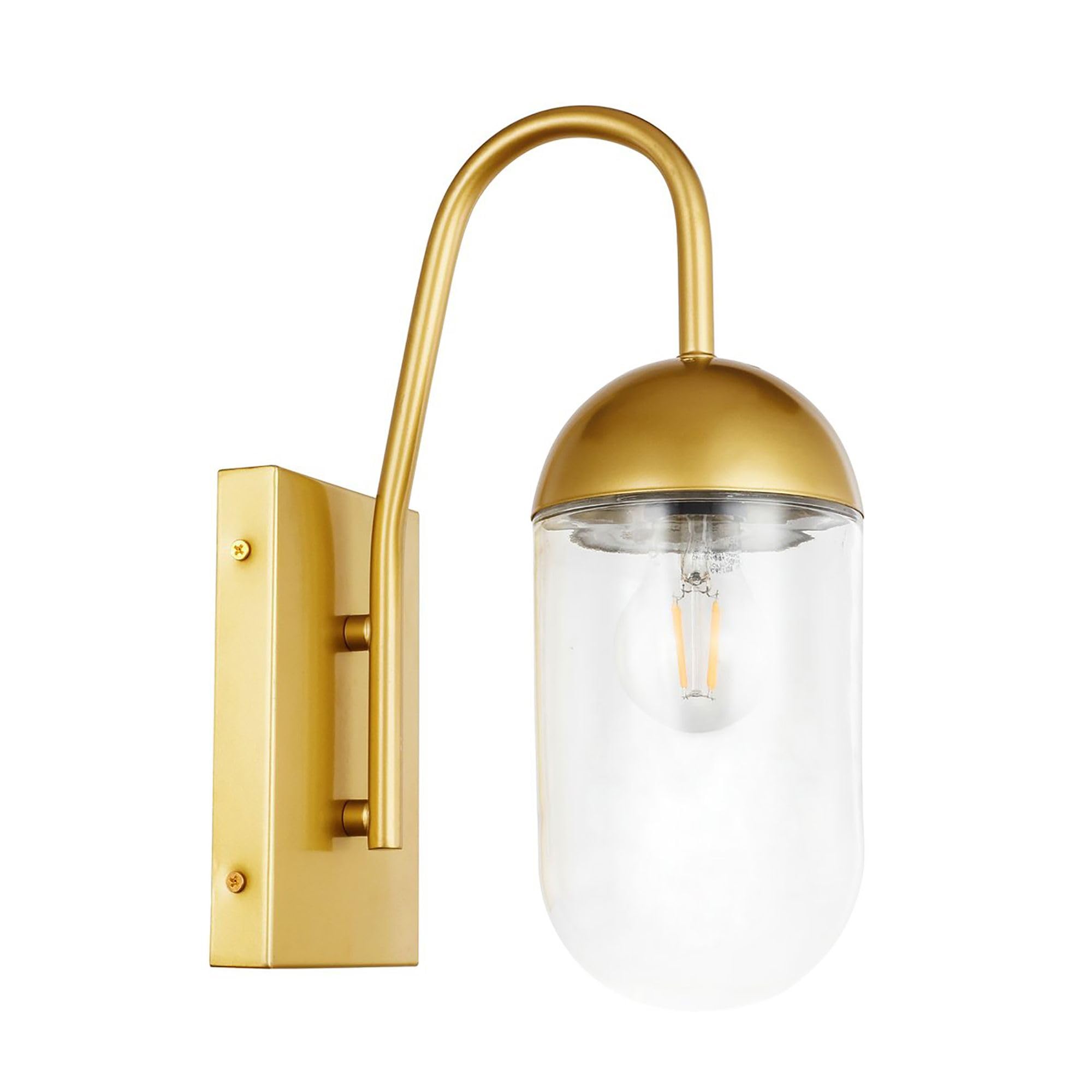 Living District Modern Brass & Clear Glass Wall Sconce, 1 Light Indoor Decorative Fixture