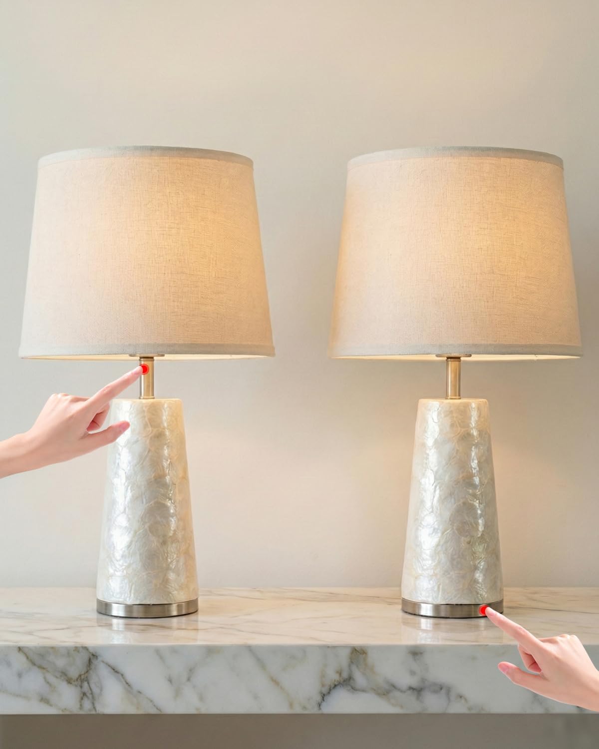 Small Coastal Table Lamps for Bedroom Nightstand Set of 2, 20.5 Touch Ocean Beach Nautical Seashell Lamp, Sea Shell Bedside Nigh