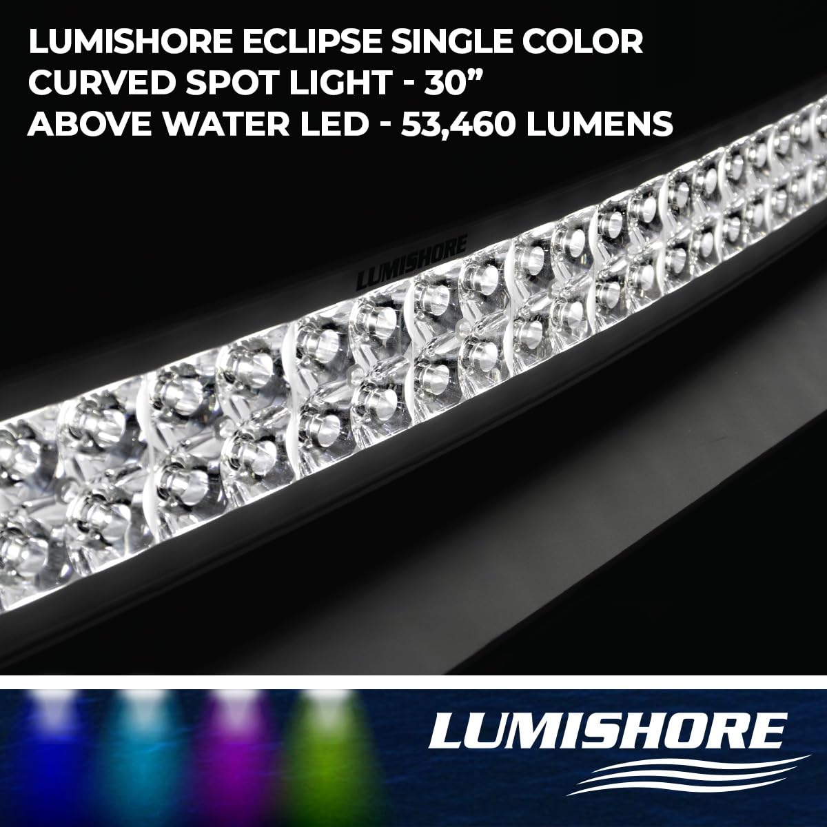 Lumishore 30 Inch LED Spotlight - Waterproof White Light Bar, 53,460 Lumens, Aluminum, Model 60-0472
