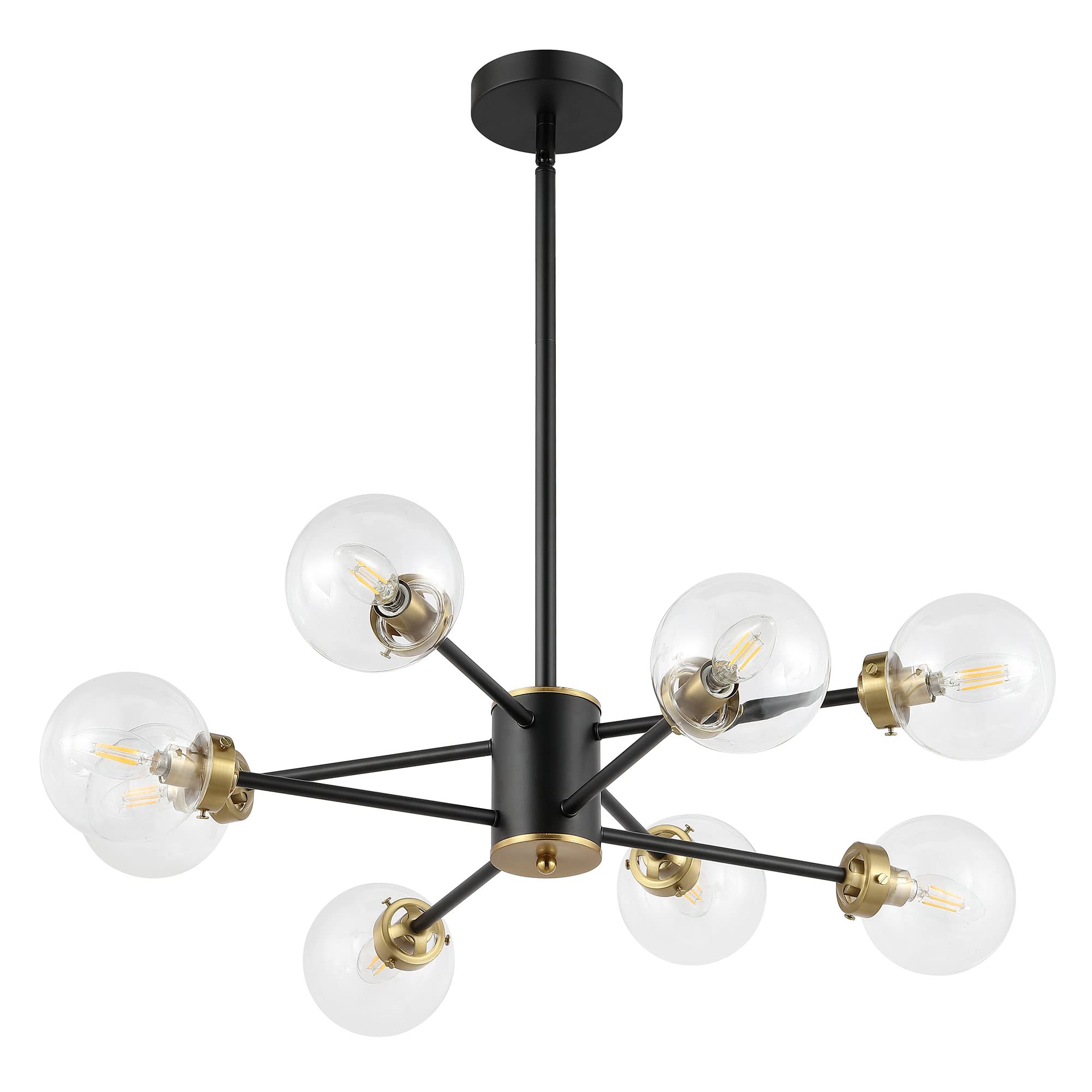 WINGBO 8-Light Sputnik Chandelier, Modern Pendant Light Fixture with 4.7" Clear Glass Globe Shade for Flat and Slop Ceiling, Height Adjustable for Kitchen Living Room Dining Room Bedroom, Black