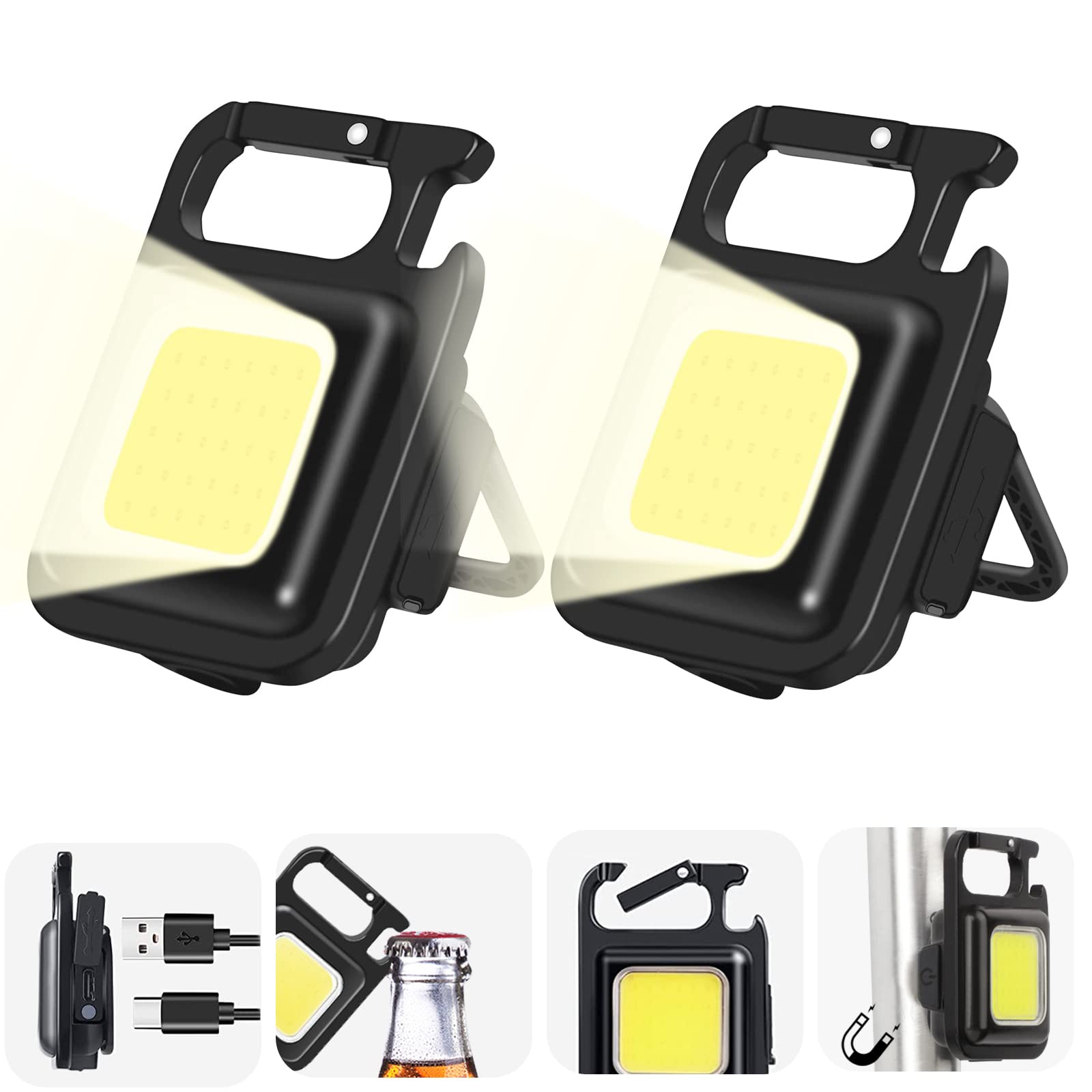 GIPTIME 2Pcs Cob Mini Flashlights,Giptime 800Lumens Bright Rechargeable Keychain Flashlight 3 Light Modes Portable Pocket Light 