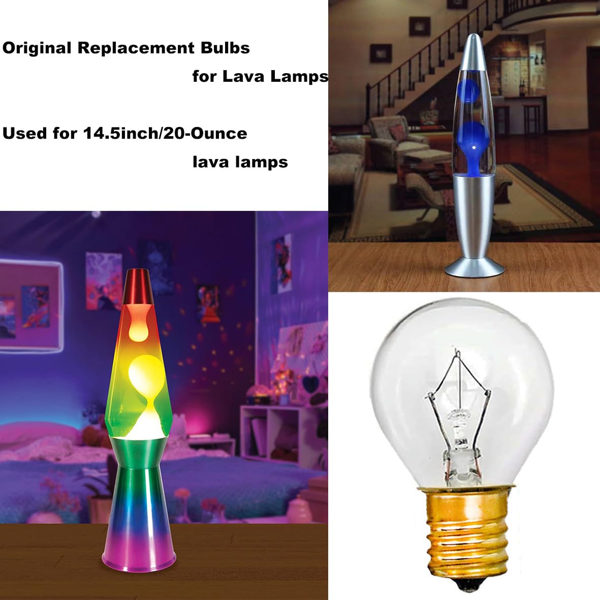 RKOZCSTA Lava Lamp Bulb - E17 110V 30W Replacement, Soft Warm White Glow, Glass, 6-Pack