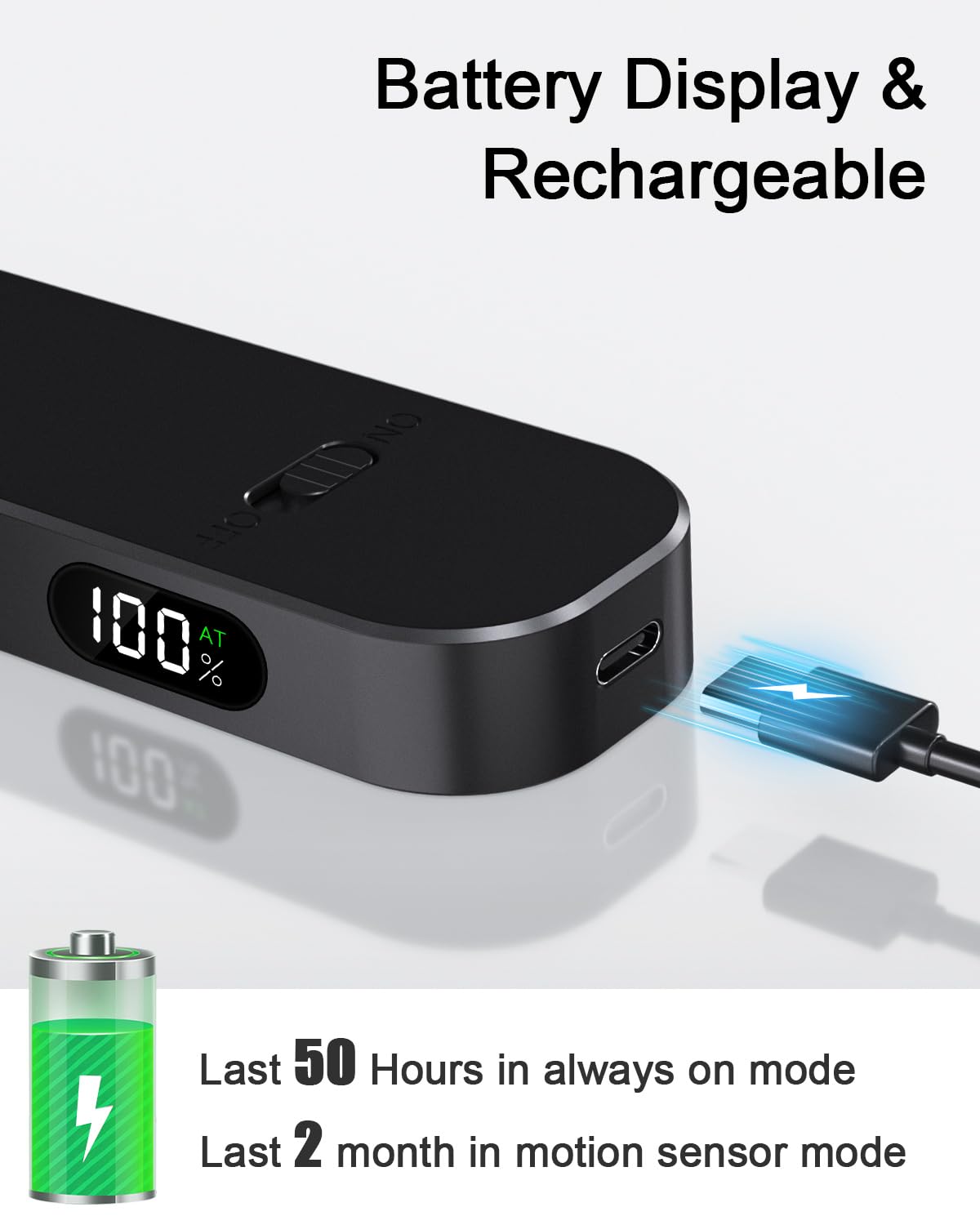 Ferswe Closet Lights Rechargeable, Battery Level Display, Dimmable Battery Powered Lights, 3000K Motion Sensor Light Indoor, 60