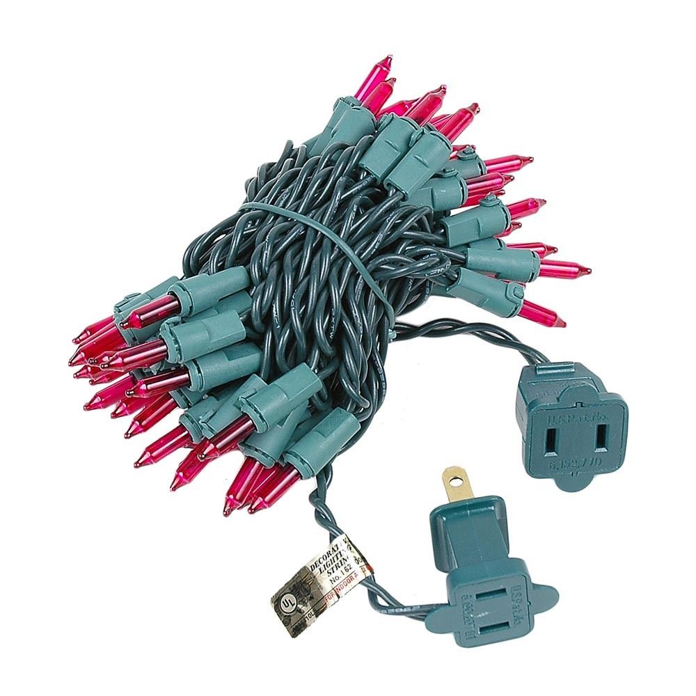 Novelty Lights 50 Light Pink Christmas Mini String Light Set, Green Wire, Indoor/Outdoor Ul Listed, 11' Long