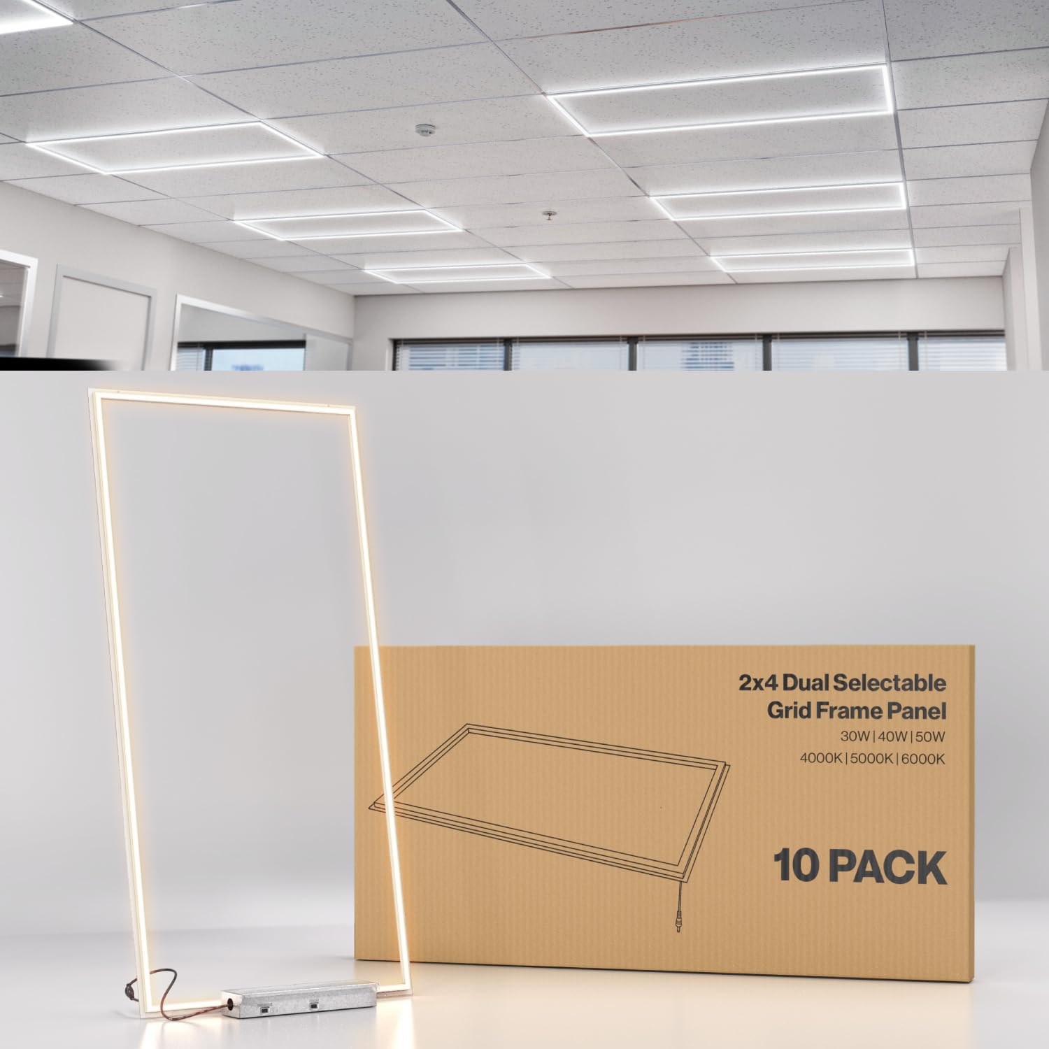 Sunco 10 Pack 2x4 Edge-Lit Frame LED Panel Lights, Drop Ceiling Flat Light Fixture, 5500 LM, Selectable Features, 30W/40W/50W, 4