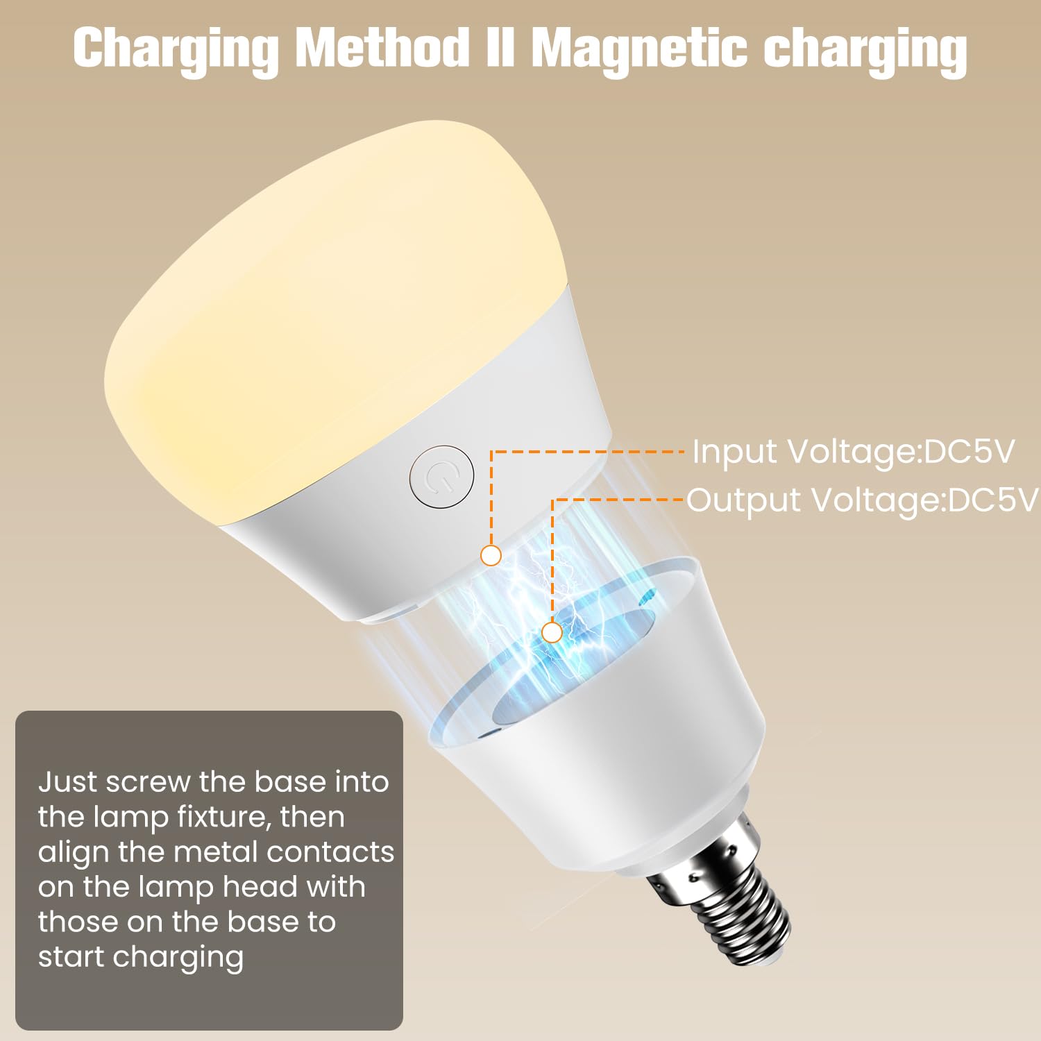SCOPOW Magnetic Rechargeable LED Light Bulb, E12, 3 Color Temperatures, Dimmable, Warm Yellow, Model T888, 2 Pack